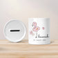 Personalisierte Spardose Flamingo Tier Design -mit Namen personalisiert -Geschenk für Jungen & Mädchen zum Geburtstag -Für Kinder zum sparen  kleinebuchstaben   