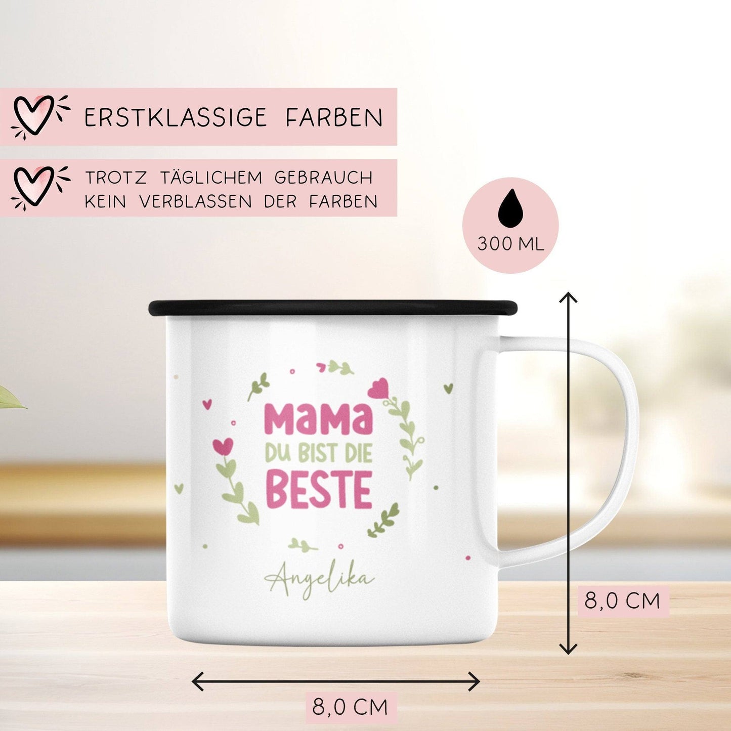 Personalisierte Emaille-Becher Tasse zum Muttertag – "Mama du bist die Beste" [Wunschname]. Persönliches Geschenk zum Geburtstag,Dankeschön.  kleinebuchstaben   