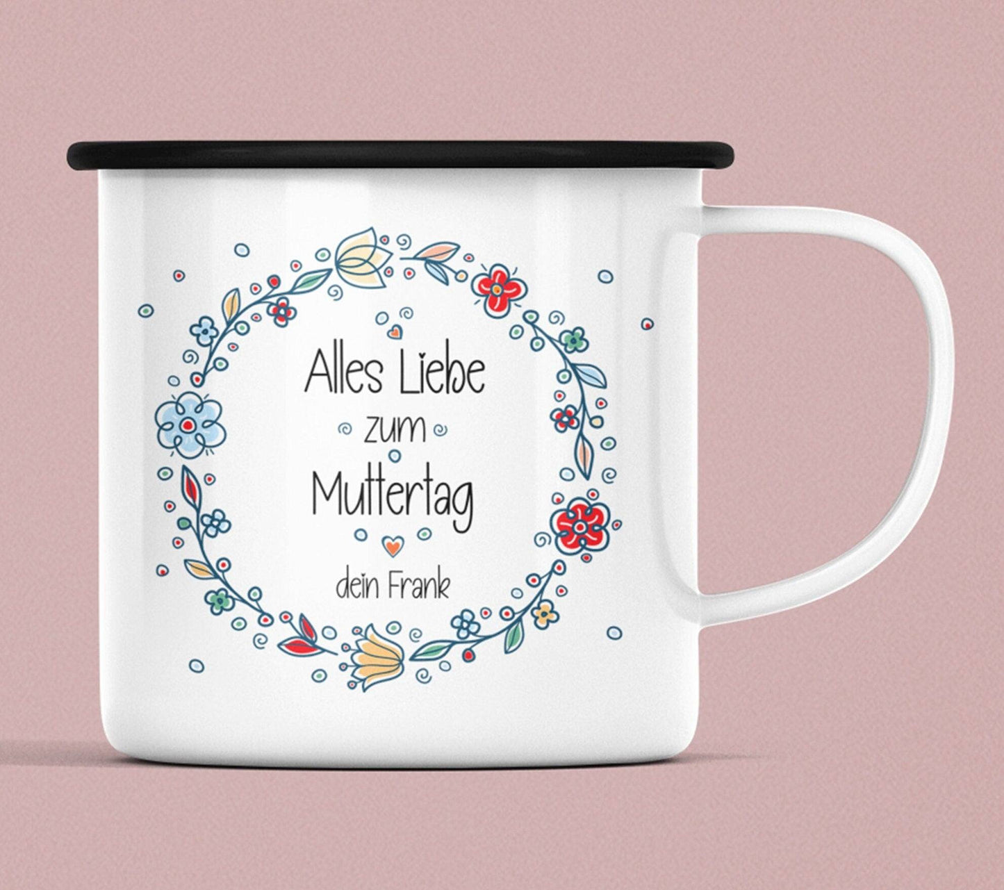 Personalisierter Emaille-Becher/Tasse zum Muttertag: "Mama, du bist die Beste" mit [Wunschname].Ein Geschenk für Geburtstag oder Dankeschön.  kleinebuchstaben   