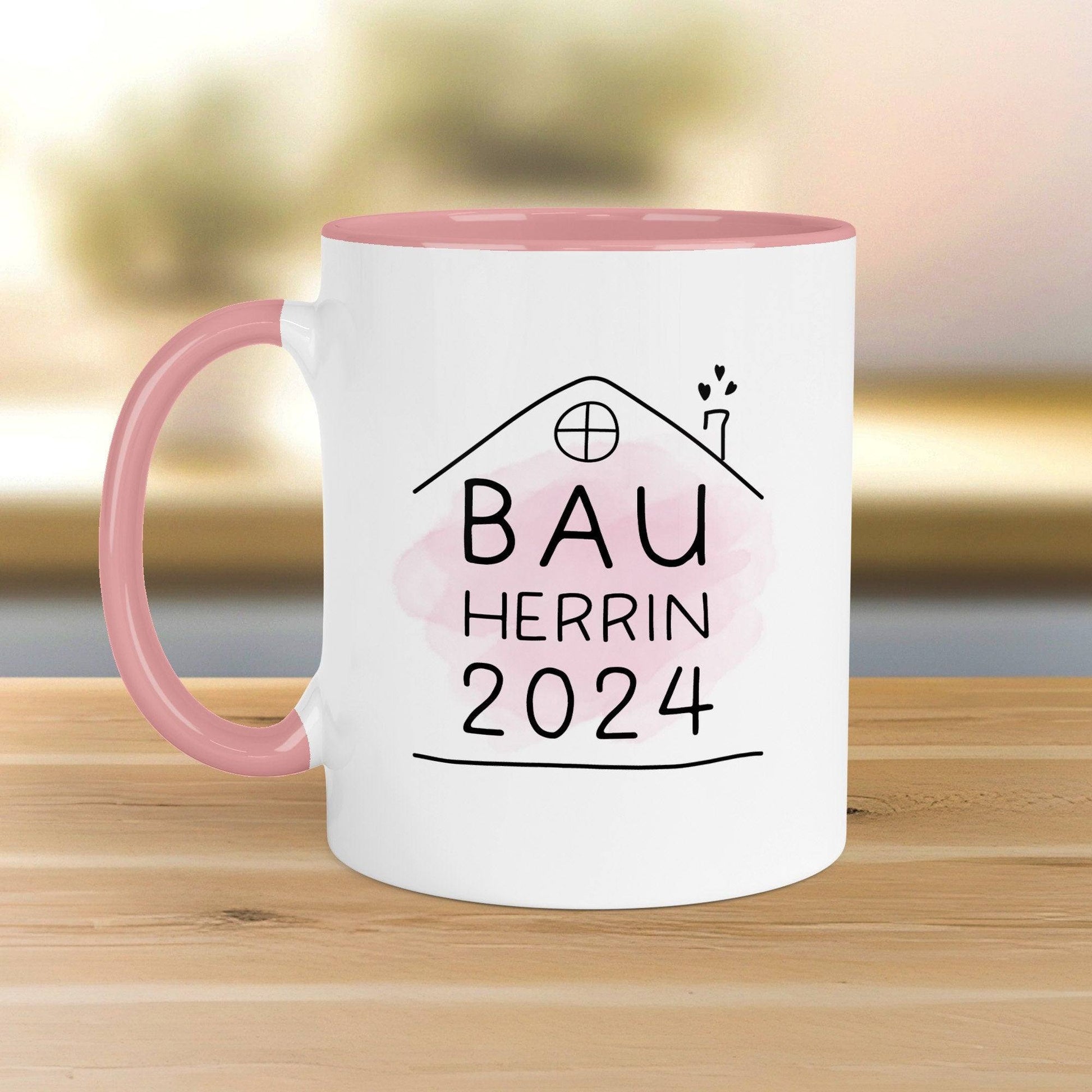 Bauherrin Bauherr Tasse 2024 Name, Richtfest Geschenk, Becher Geschenke zum Richtfest, Geschenkideen zum Hausbau Einweihung Hausbauer -330ml  kleinebuchstaben   