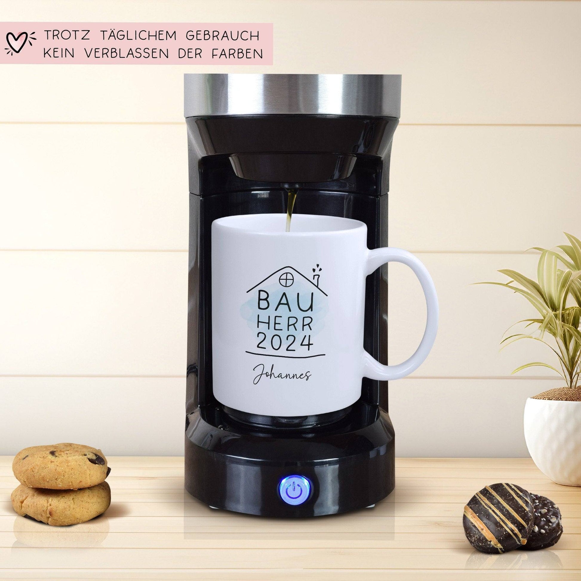 Bauherr Tasse 2024 Name, Richtfest Geschenk, Becher Geschenke zum Richtfest, Geschenkideen zum Hausbau Einweihung Hausbauer -330ml  kleinebuchstaben   