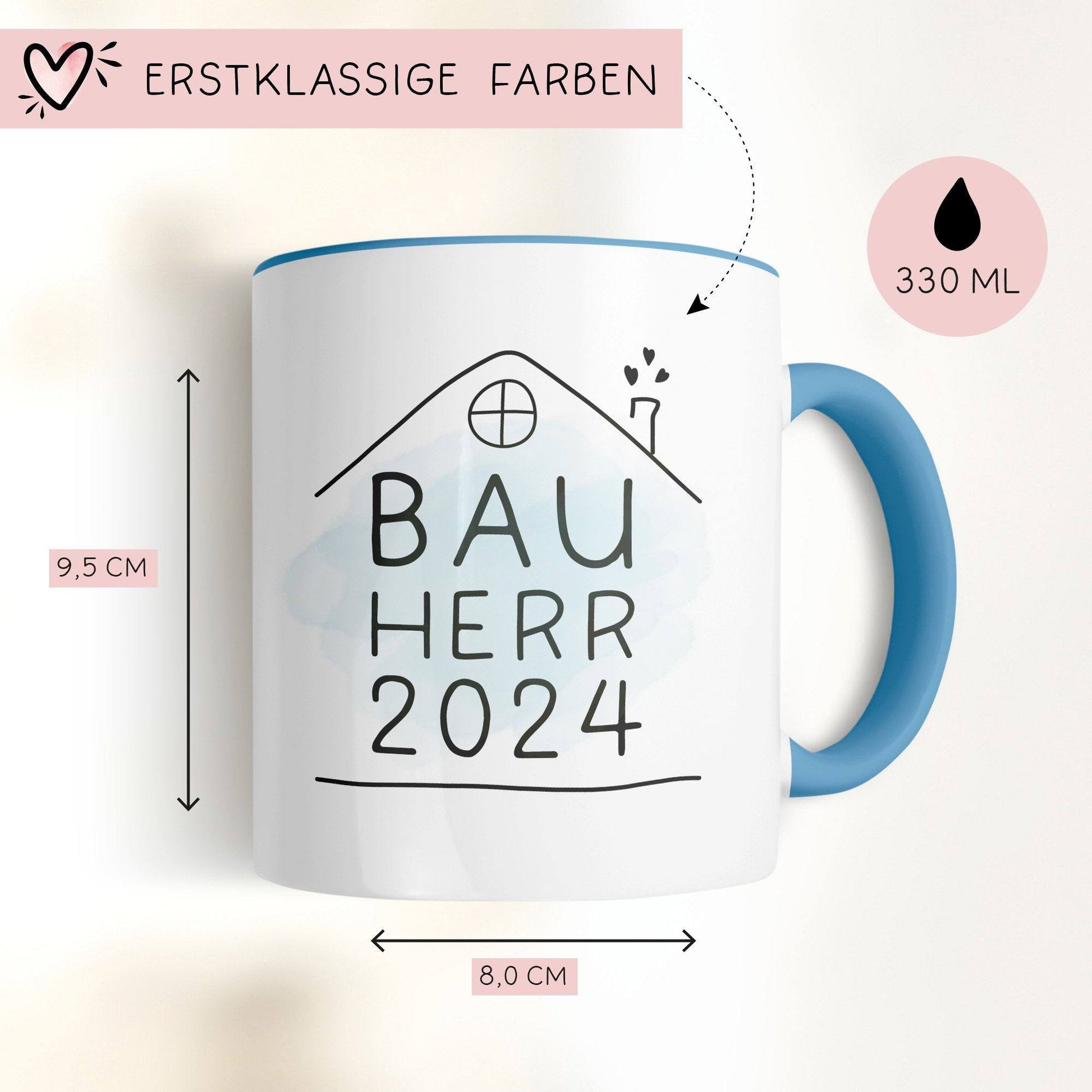 Set Bauherr Bauherrin Tasse 2024 Name, Richtfest Geschenk, Becher Geschenke zum Richtfest, Geschenkideen zum Hausbau Einweihung Hausbauer - Bunt  kleinebuchstaben   