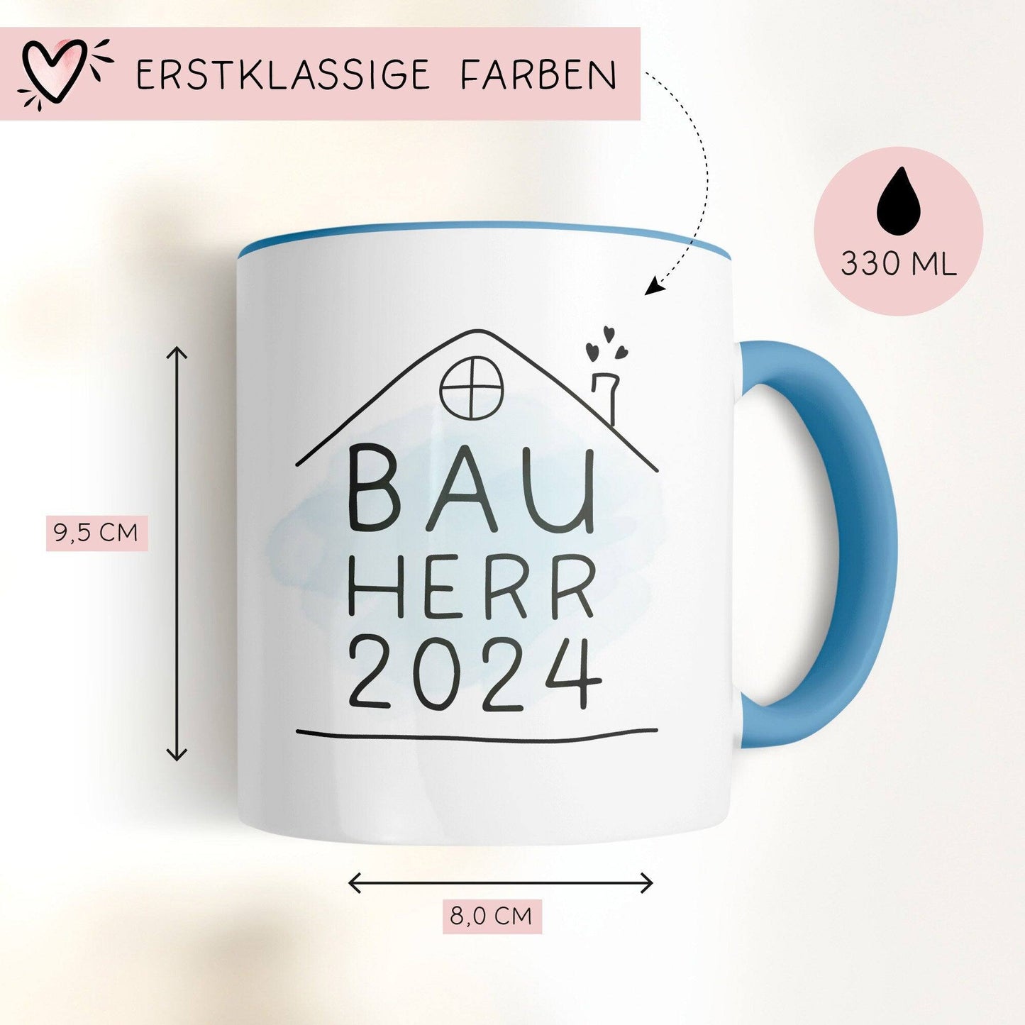 Set Bauherr Bauherrin Tasse 2024 Name, Richtfest Geschenk, Becher Geschenke zum Richtfest, Geschenkideen zum Hausbau Einweihung Hausbauer  kleinebuchstaben   