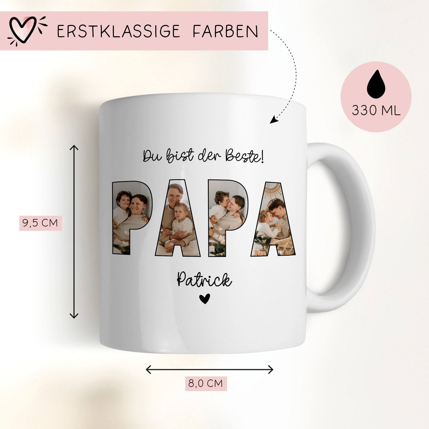 Tasse Papa mit Fotos personalisiert zum Vatertag - Fototasse mit eigenen Bildern selbst gestalten - Bester Papa, Vater, Dad Geschenk - 330ml  kleinebuchstaben   