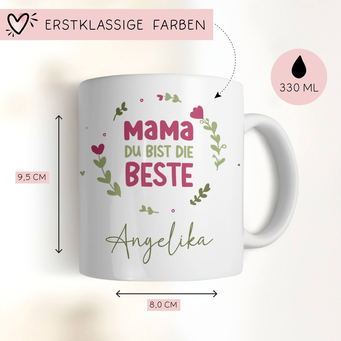 Personalisierte Muttertag Kaffee Tasse "Mama du bist die Beste [Wunschname]" – Geschenk für Geburtstag, Dankeschön und Weihnachten - Weiß  kleinebuchstaben   