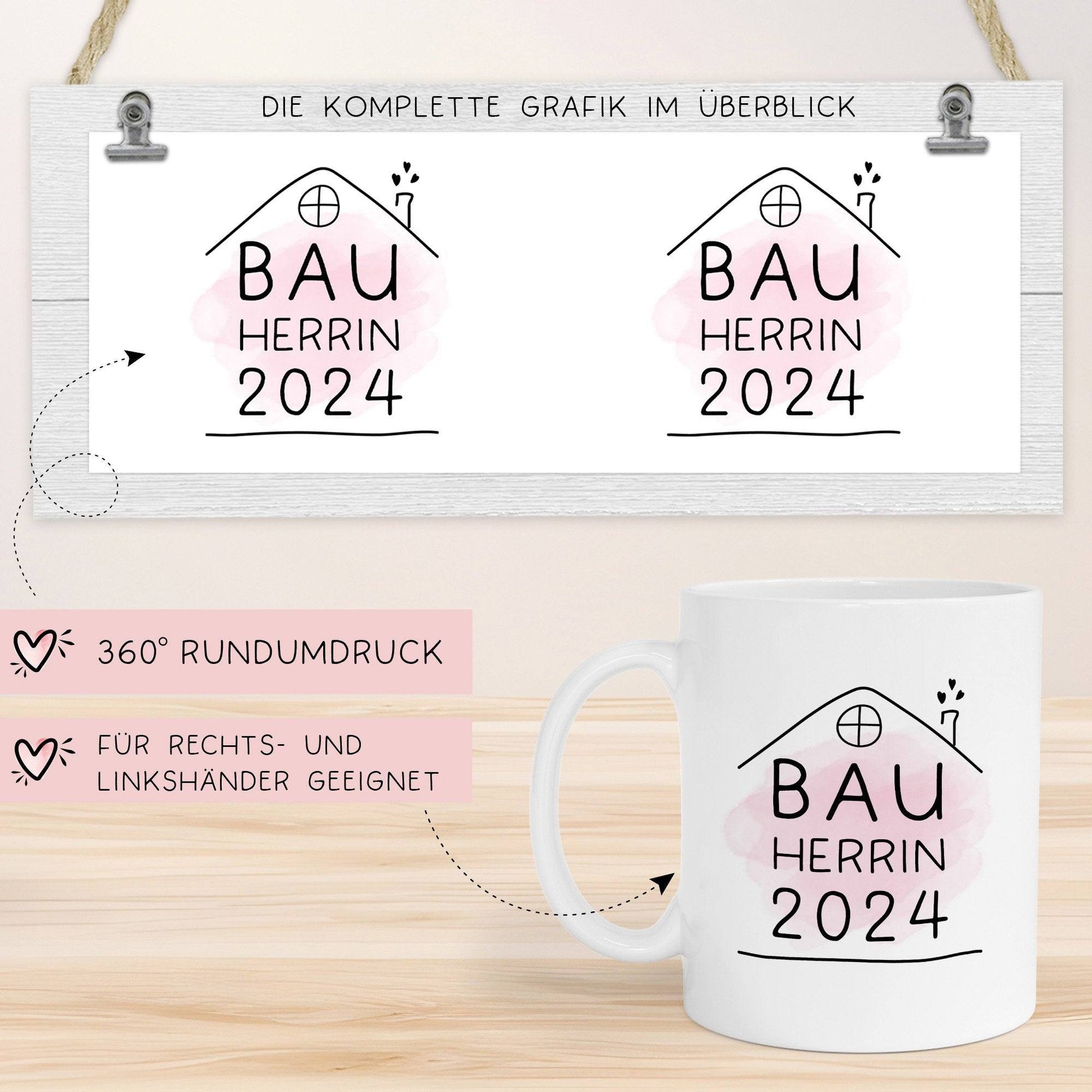 Set Bauherr Bauherrin Tasse 2024 Name, Richtfest Geschenk, Becher Geschenke zum Richtfest, Geschenkideen zum Hausbau Einweihung Hausbauer  kleinebuchstaben   