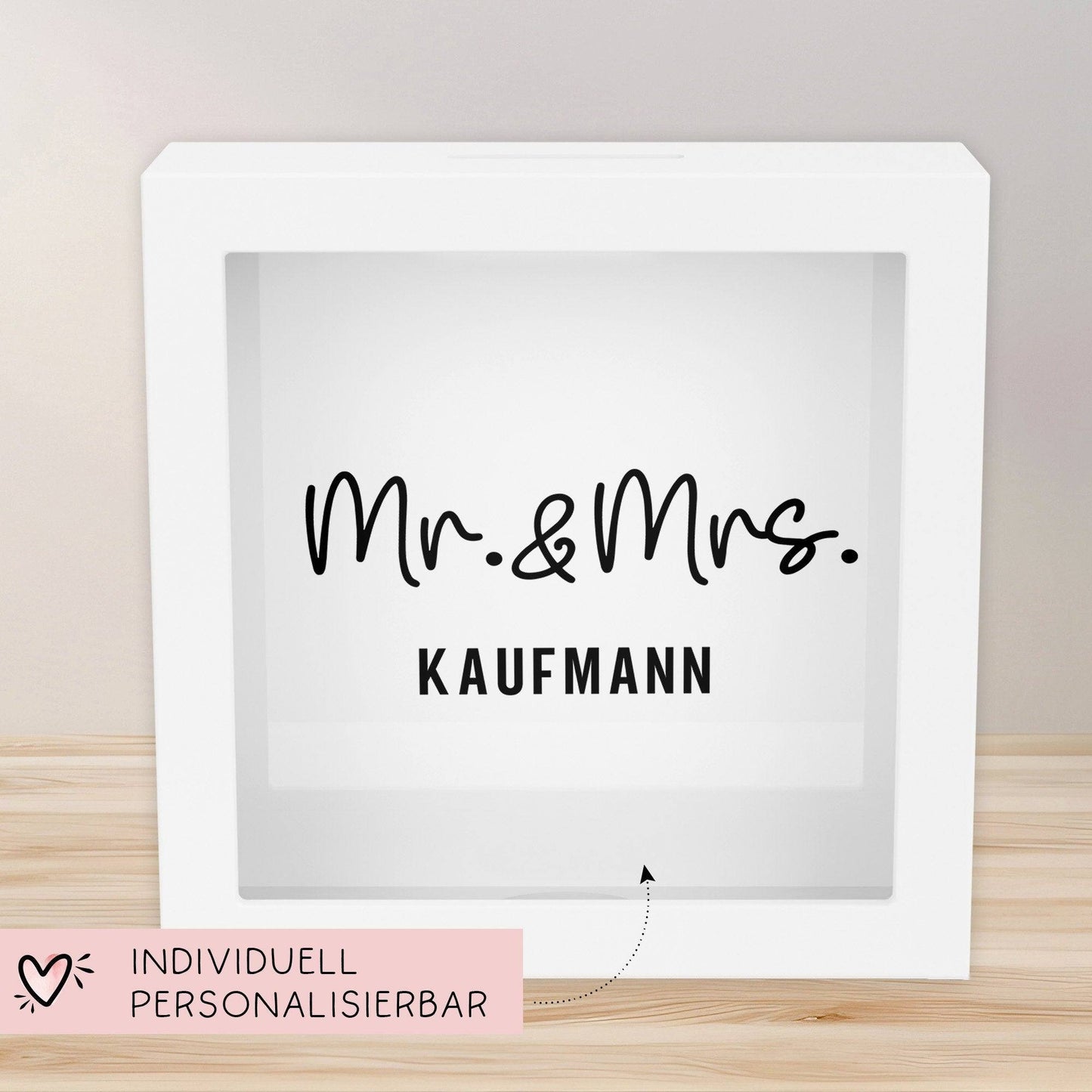 Mr und Mrs. Spardose Hochzeit personalisiert Datum & Name Brautpaar Bräutigam Braut Geldgeschenk Sparschwein Hochzeitsgeschenk Geld  kleinebuchstaben   