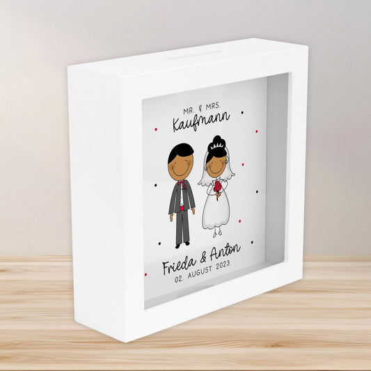 Mr und Mrs Spardose Hochzeit personalisiert Datum & Name Brautpaar Bräutigam Braut Geldgeschenk Sparschwein Hochzeitsgeschenk Geld  kleinebuchstaben   