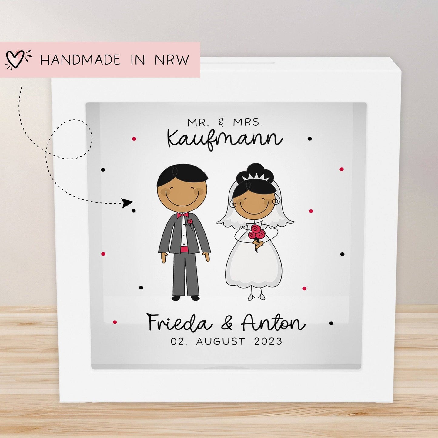 Mr und Mrs Spardose Hochzeit personalisiert Datum & Name Brautpaar Bräutigam Braut Geldgeschenk Sparschwein Hochzeitsgeschenk Geld  kleinebuchstaben   