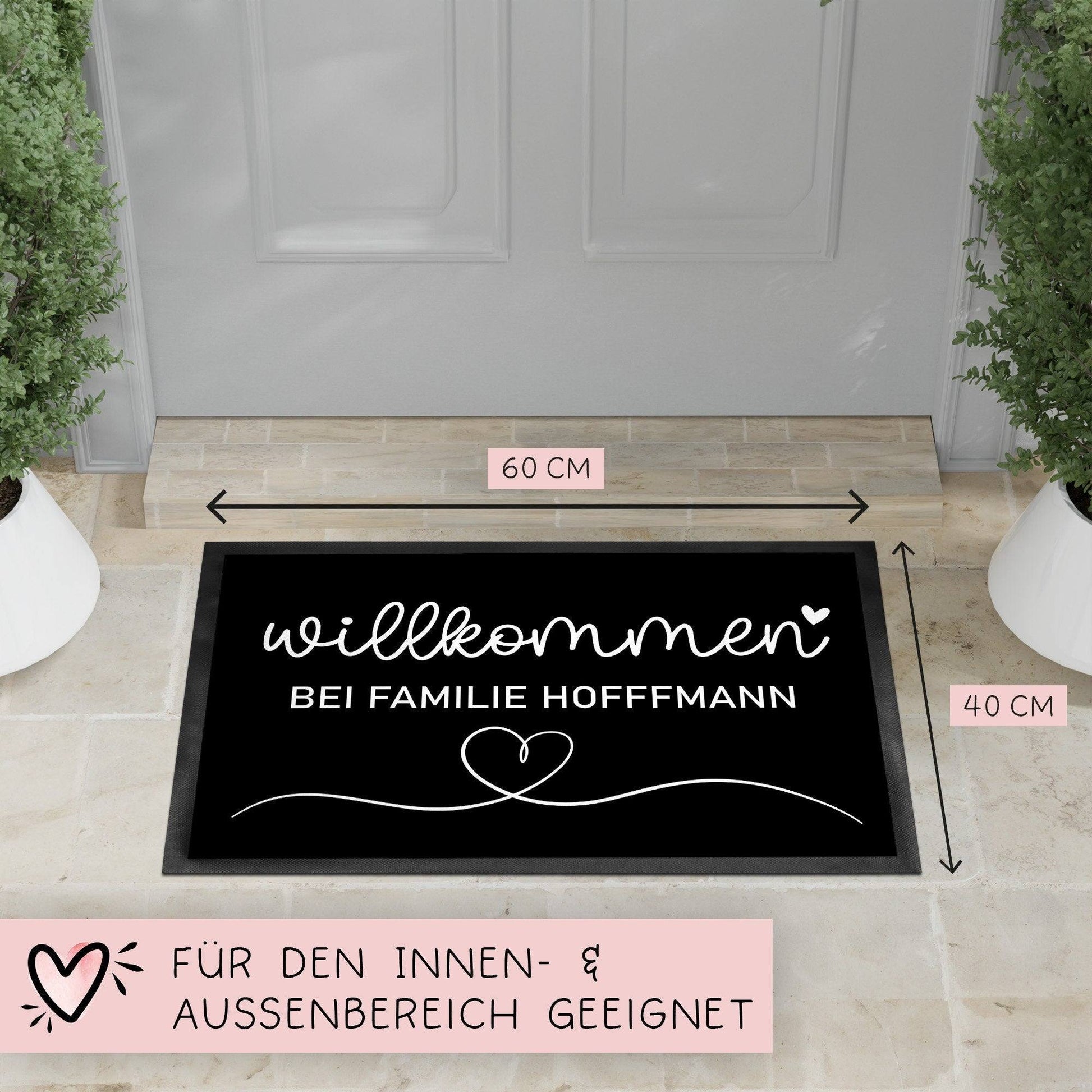 Personalisierte Fußmatte mit Wunschnamen | Willkommen | 35 x 50 cm oder 40 x 60 cm | Geschenkidee zum Umzug, Einzug für Familien  kleinebuchstaben   