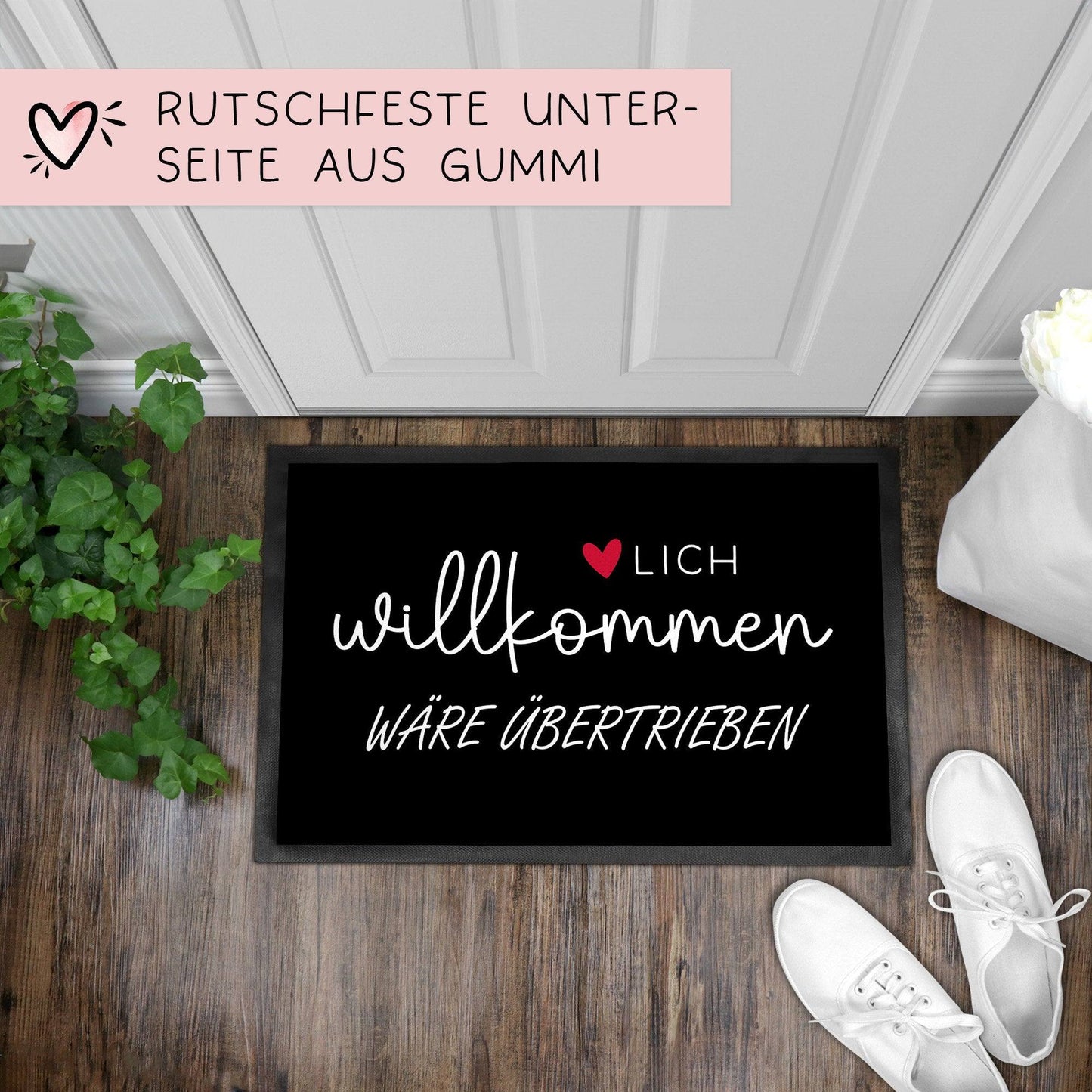 Herzlich Willkommen wäre Übertrieben Fußmatte Ironie sarkastische Begrüßung rutschfest & waschbar schwarz 60x40cm Fussmatte  kleinebuchstaben   