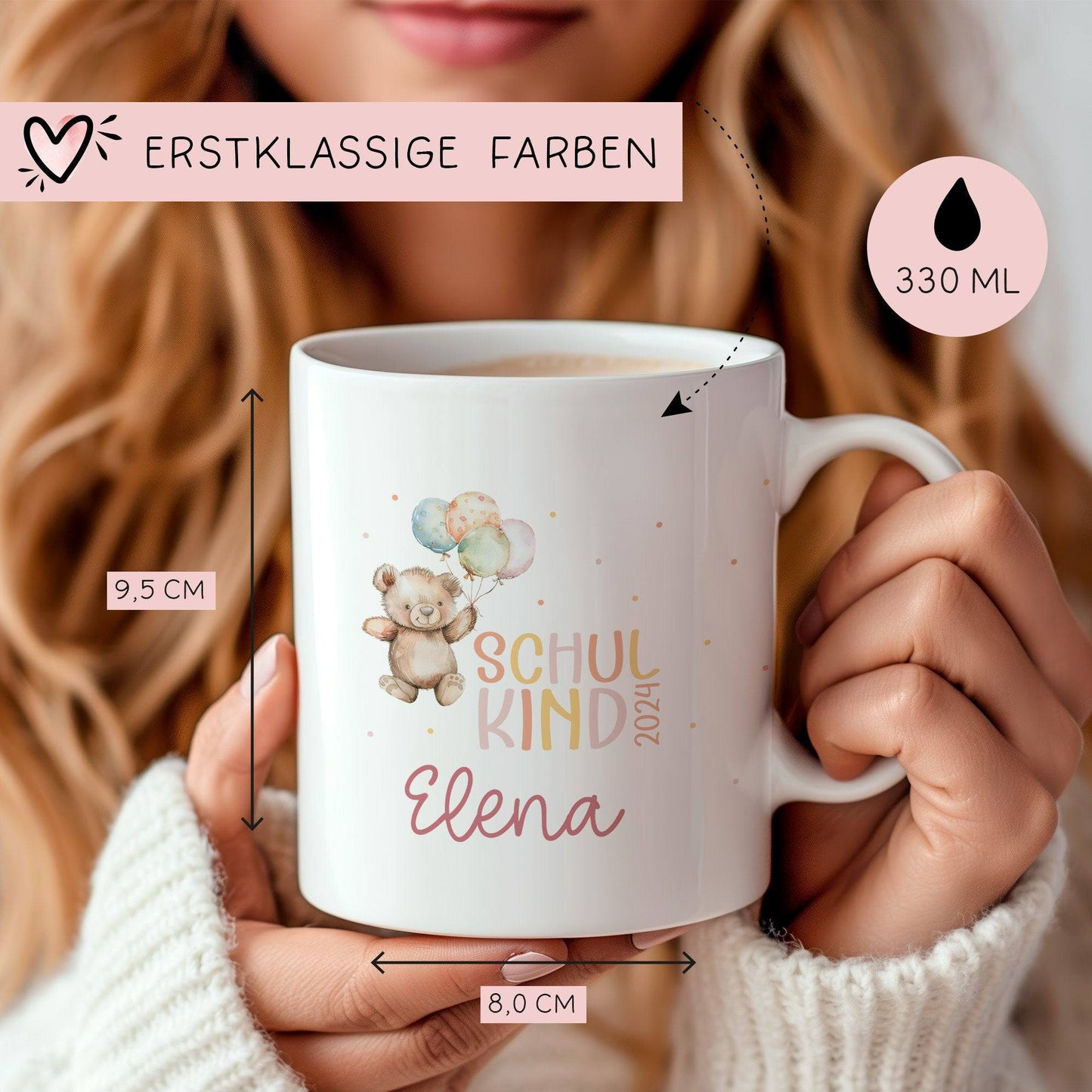 Schulkind 2024 Tasse, personalisiertes Einschulungsgeschenk, personalisierte Tasse für Jungen und Mädchen  kleinebuchstaben   