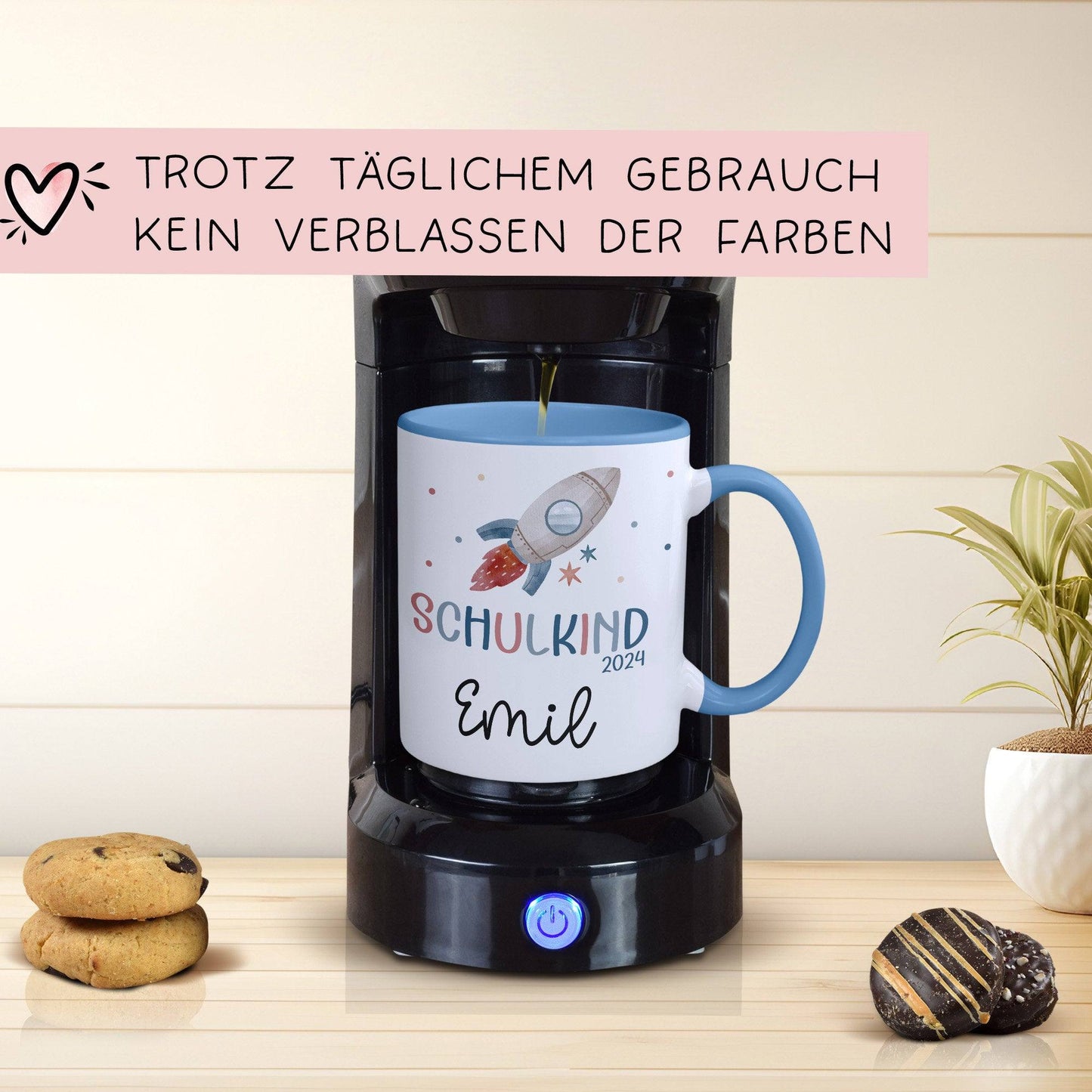 Schulkind 2024 Rakete Tasse Personalisiert mit Wunschnamen Kindertasse mit Namen zur Einschulung  kleinebuchstaben   