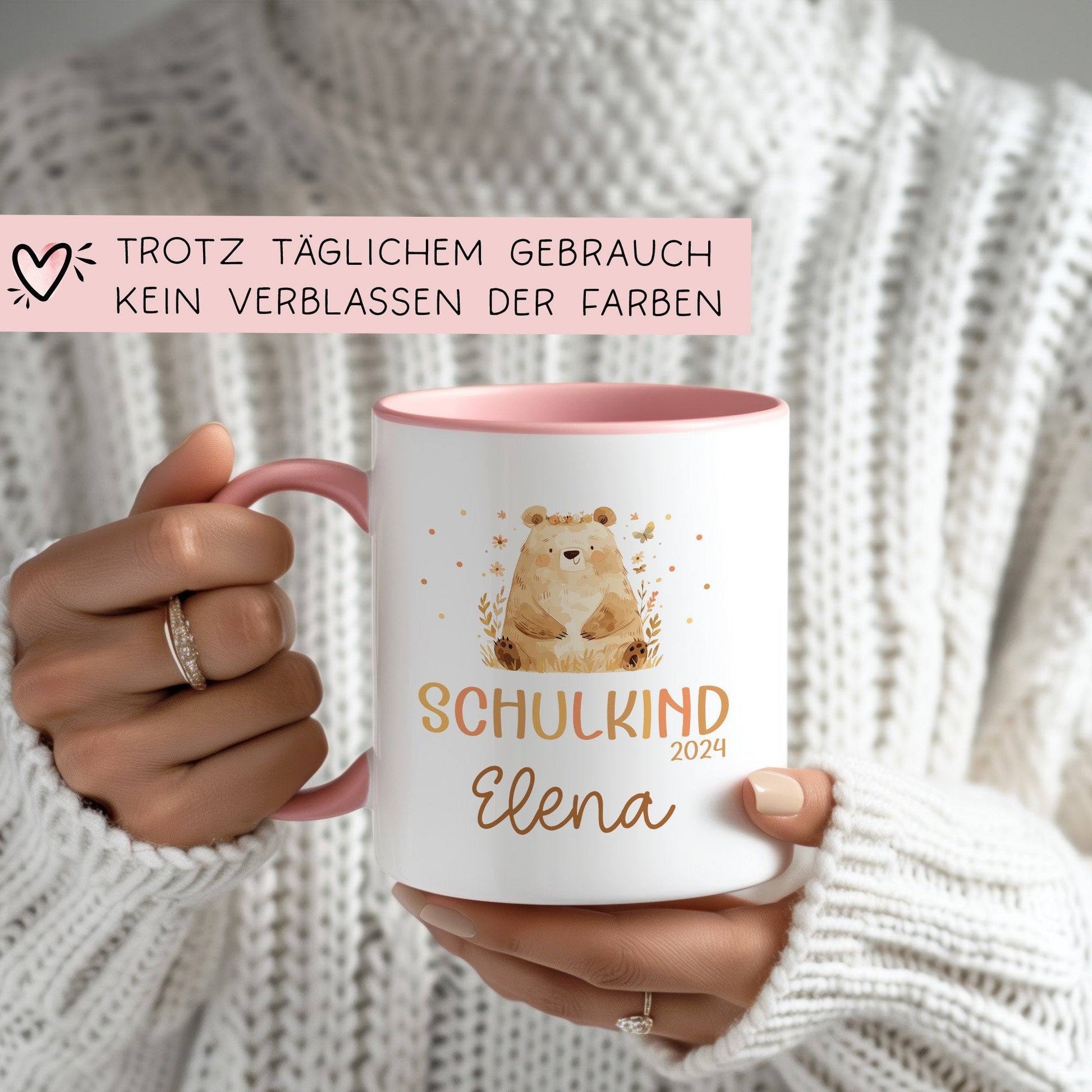 Bär Kindertasse Schulkind 2024 Name Kakao Tasse Kind Kindergeschirr personalisiert Kinder Geschenk Geburtstagsgeschenk  kleinebuchstaben   