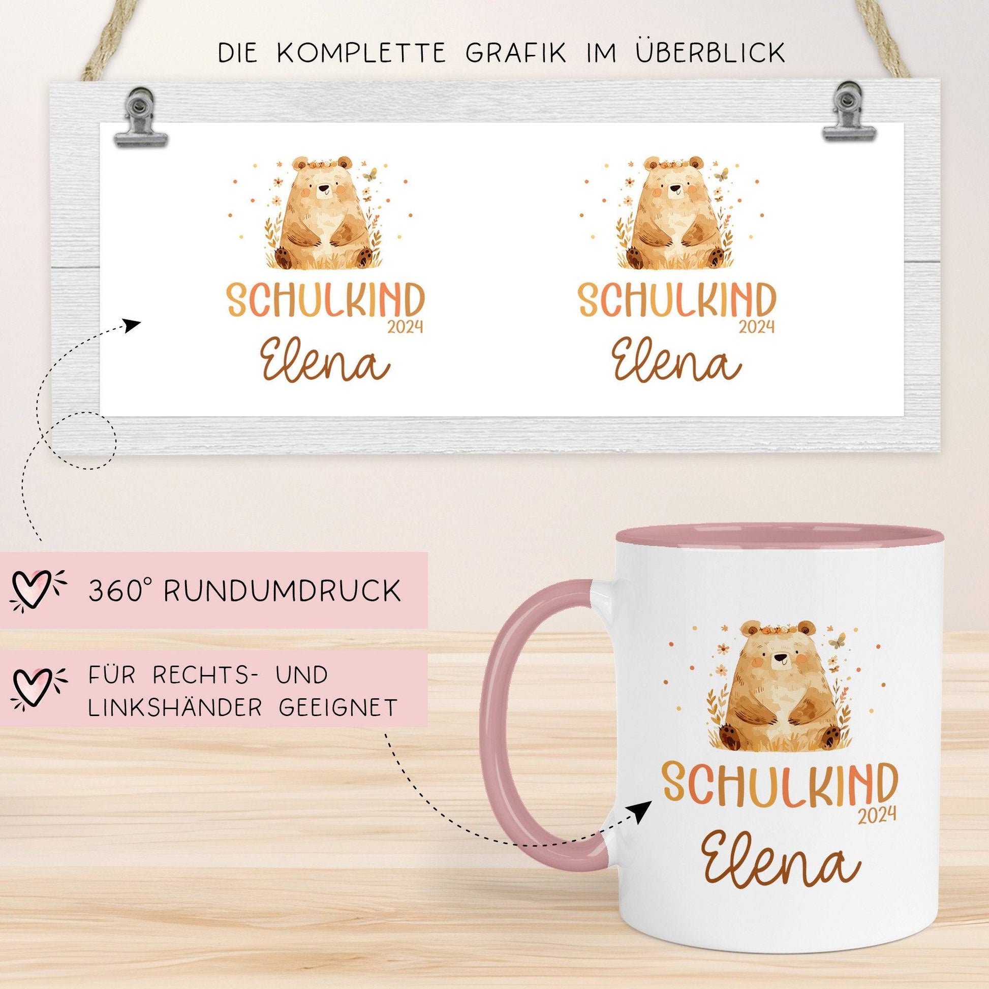 Bär Kindertasse Schulkind 2024 Name Kakao Tasse Kind Kindergeschirr personalisiert Kinder Geschenk Geburtstagsgeschenk  kleinebuchstaben   