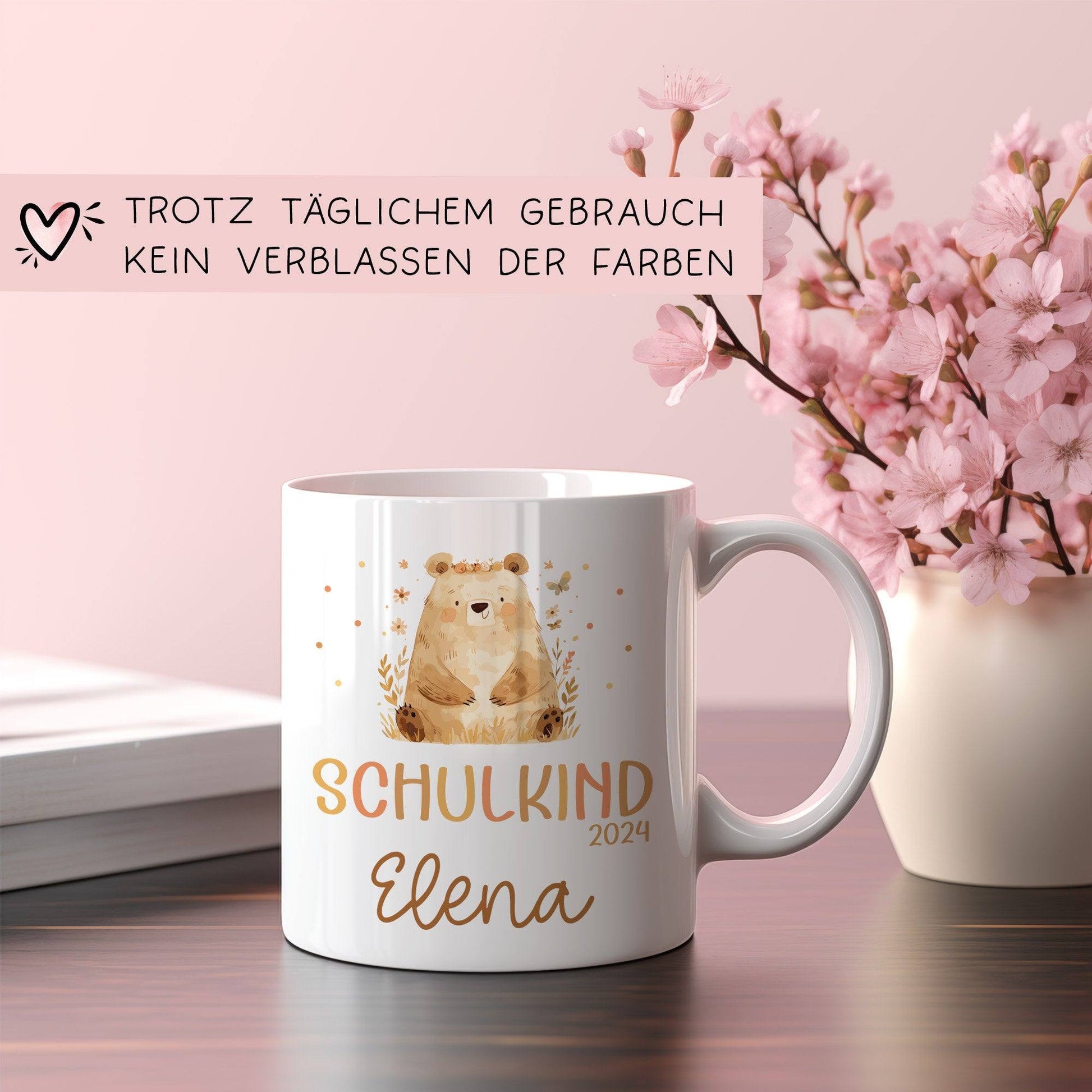 Schulkind 2024 Bär Kindertasse Name Kakao Tasse Kind Kindergeschirr personalisiert Kinder Geschenk Geburtstagsgeschenk  kleinebuchstaben   