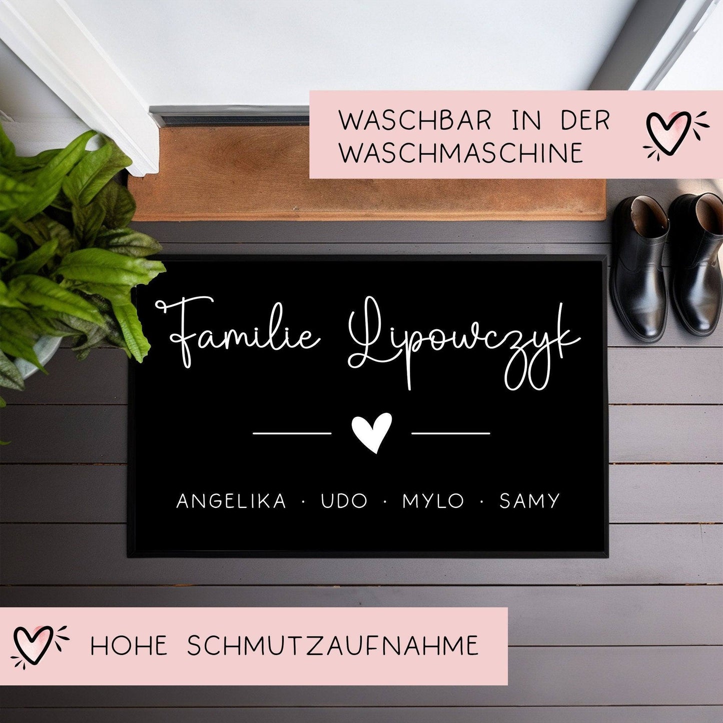 Personalisierte Fußmatte - Fussmatte Nachnamen Vornamen Wunschnamen | 60x40 cm | Geschenkidee zum Umzug, Einzug für Familien, Umzug  kleinebuchstaben   