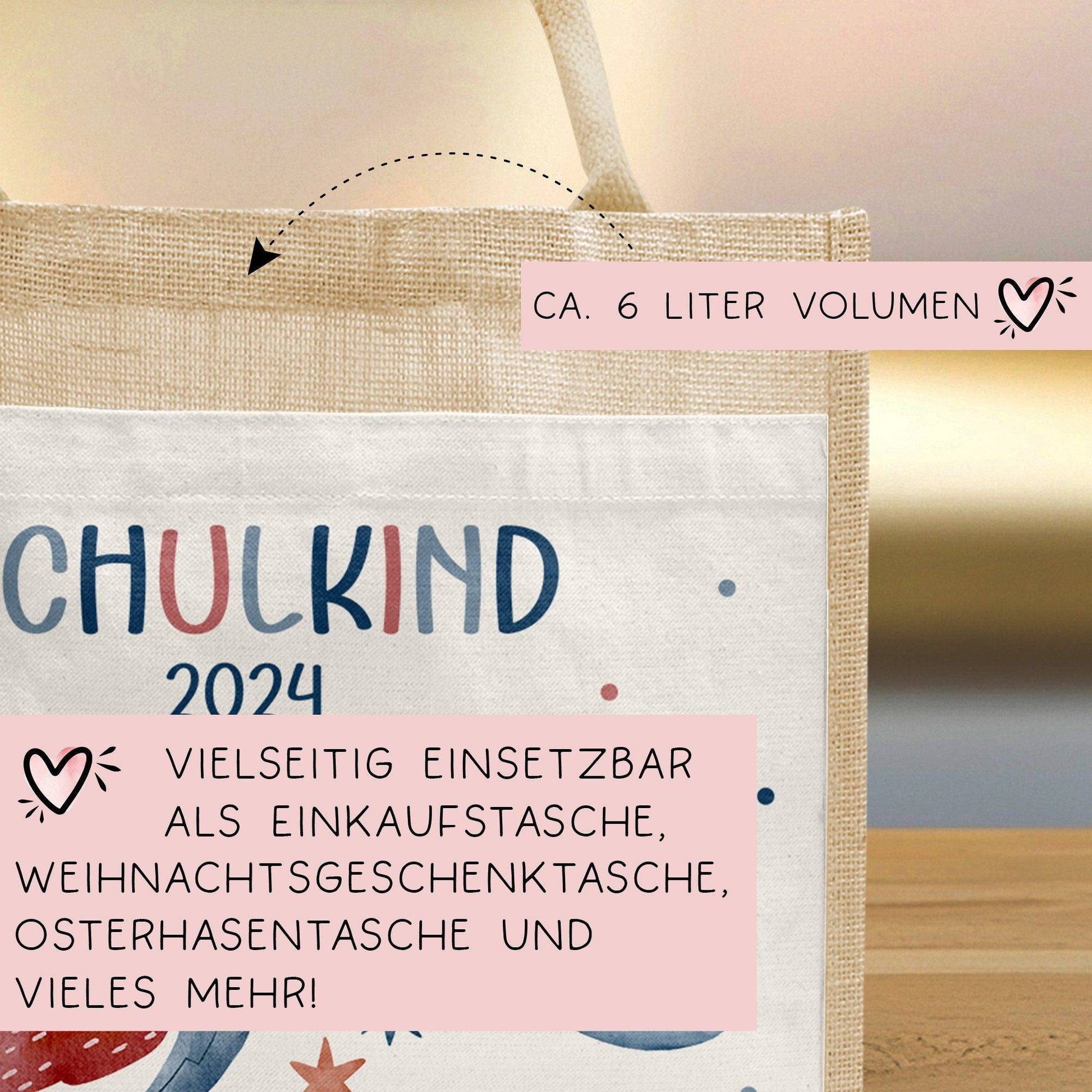 Schulkind 2024 Tasche, Rakete Weltraum Schultasche, Geschenk Einschulung, Schultüte, personalisierte Jutetasche, Einschulungsgeschenk  kleinebuchstaben   