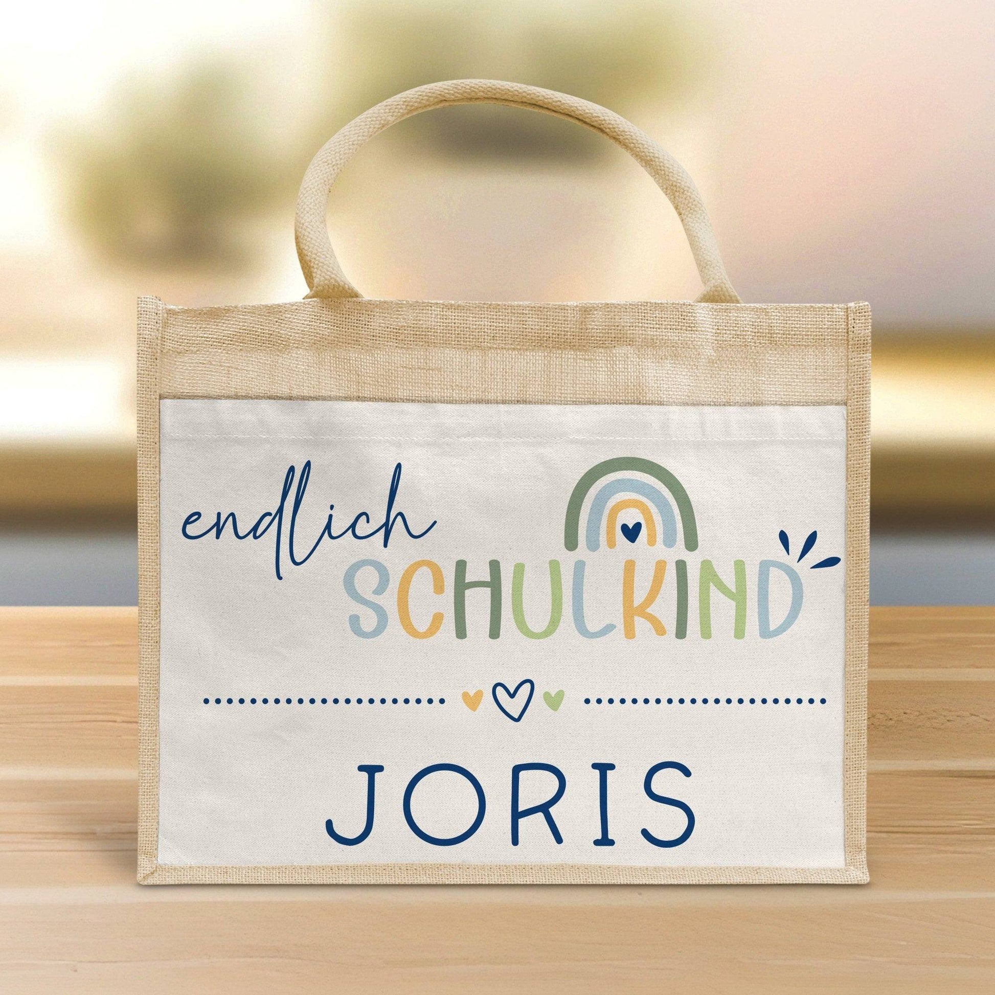 Endlich Schulkind 2024 personalisiert mit Namen Tasche Schultasche, Geschenk Einschulung, personalisierte Jutetasche, Einschulungsgeschenk  kleinebuchstaben   