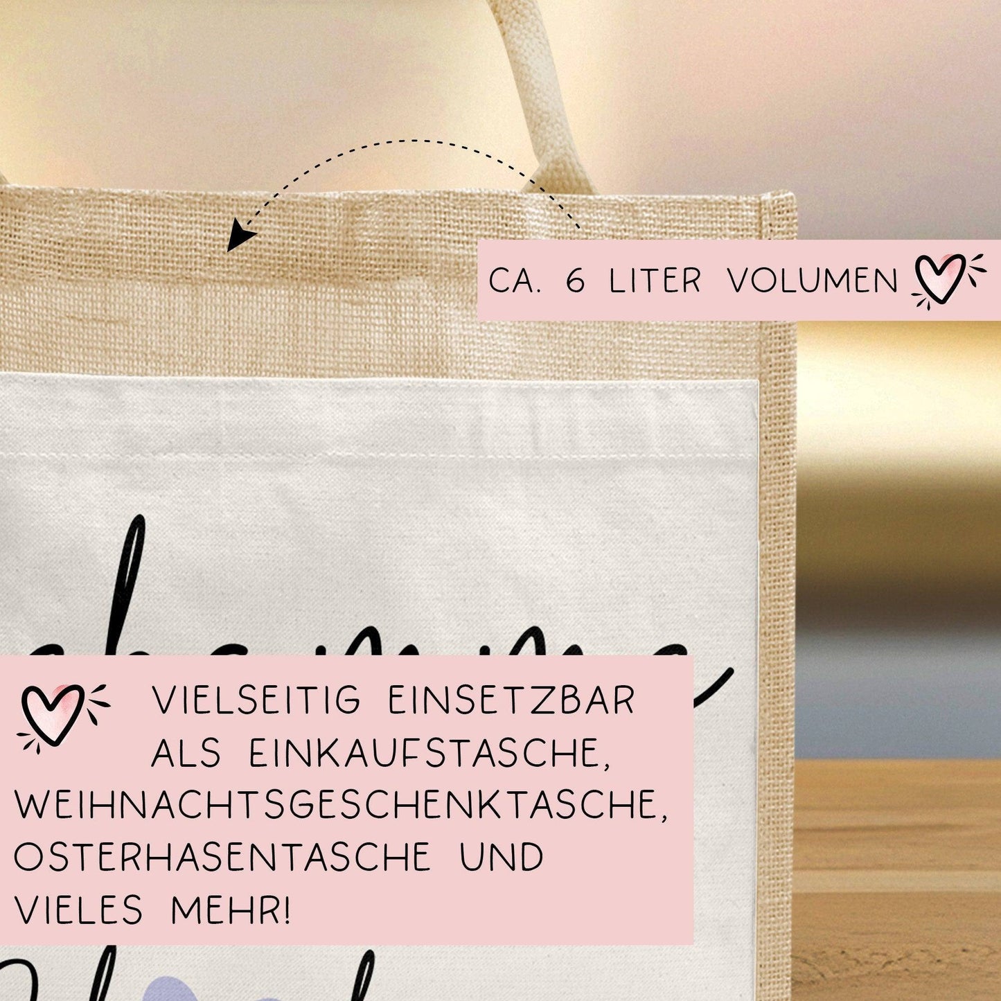 Hebamme mit Herz Tasche mit Namen - kleines Geschenk - Dankeschön Juteasche Abschiedsgeschenk - Beste Hebamme mit Wunschtext  kleinebuchstaben   