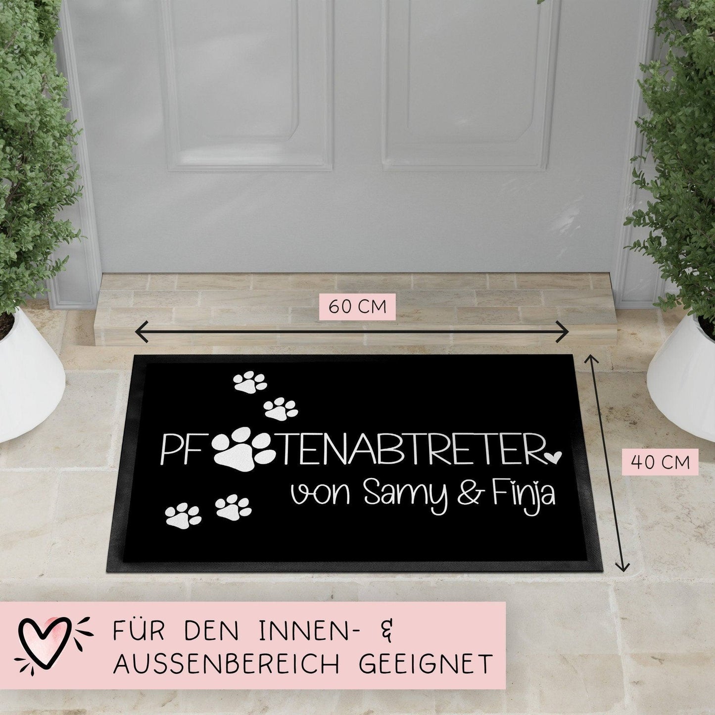 Fußmatte Hund Pfotenabtreter Personalisiert mit Namen & Pfoten der Haustiere | Hund Katze Geschenk Geburtstag | Willkommen Türmatte  kleinebuchstaben   