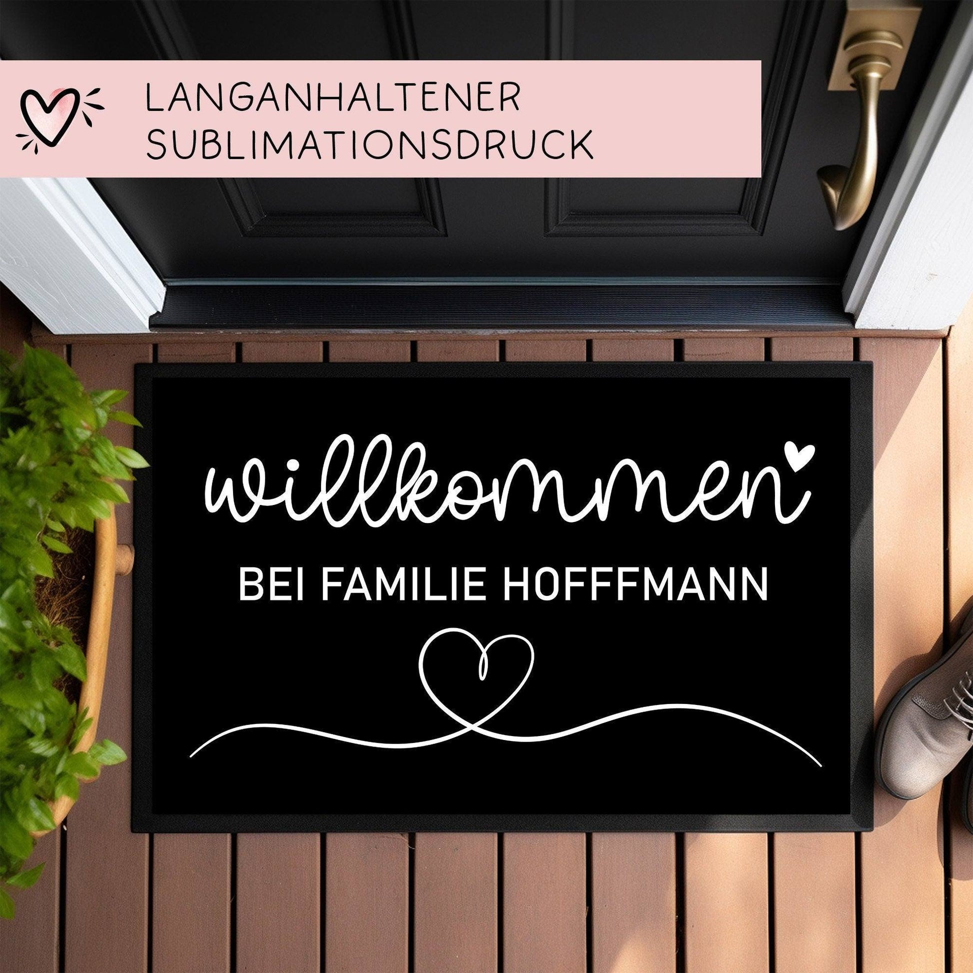 Personalisierte Fußmatte mit Wunschnamen | Willkommen | 35 x 50 cm oder 40 x 60 cm | Geschenkidee zum Umzug, Einzug für Familien  kleinebuchstaben   