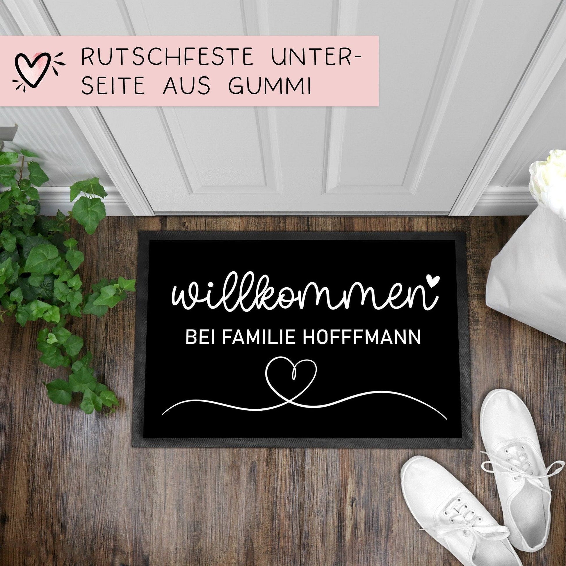 Personalisierte Fußmatte mit Wunschnamen | Willkommen | 35 x 50 cm oder 40 x 60 cm | Geschenkidee zum Umzug, Einzug für Familien  kleinebuchstaben   