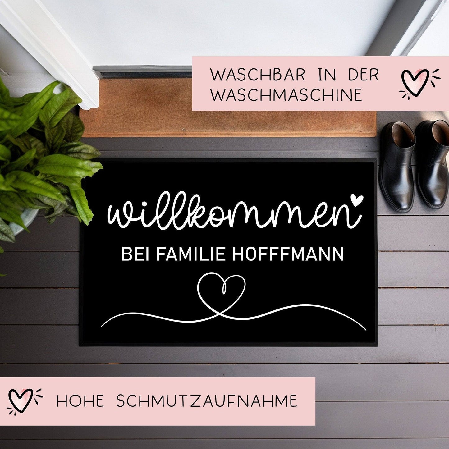 Personalisierte Fußmatte mit Wunschnamen | Willkommen | 35 x 50 cm oder 40 x 60 cm | Geschenkidee zum Umzug, Einzug für Familien  kleinebuchstaben   