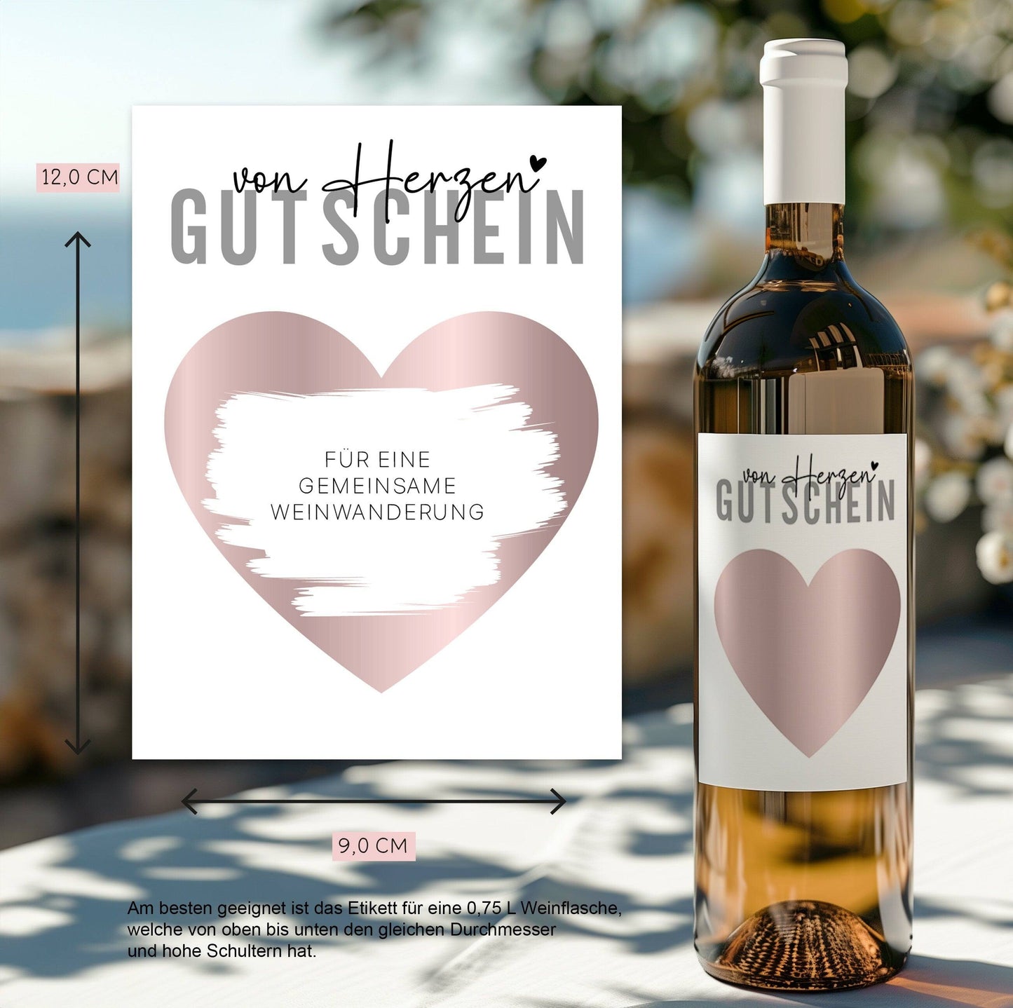 Gutschein "von Herzen" Weinflaschen-Etikett | Personalisiertes Wein Flaschen Etikett | Rubbellos Weinetikett Weihnachten - Rosa  kleinebuchstaben   