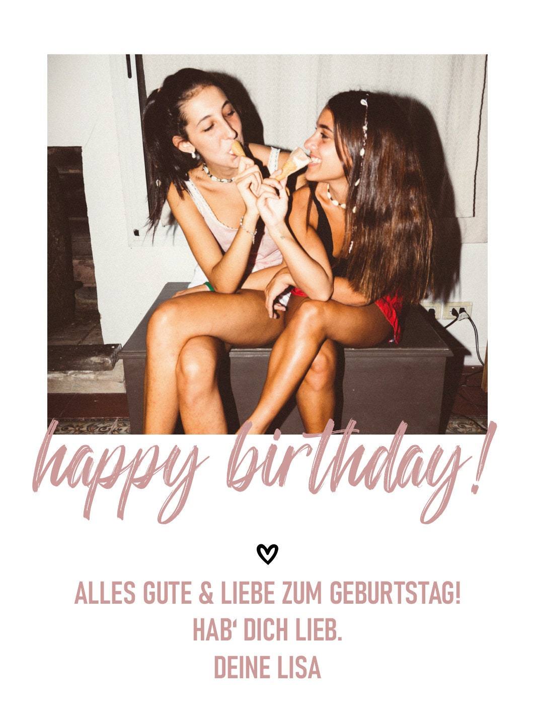 Personalisiertes Weinetikett "Happy Birthday", Geburtstags-Flaschenetikett mit Foto & Namen,  ideales Geschenk mit Foto - rosa  kleinebuchstaben   