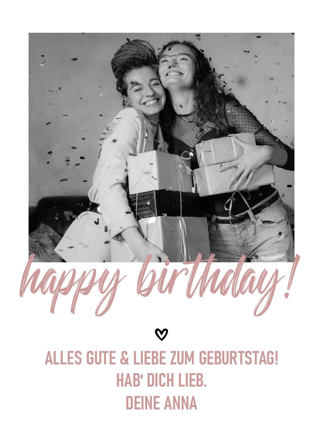 Personalisiertes Weinetikett "Happy Birthday" mit Foto & Namen, Geburtstags-Flaschenetikett - Rosa, ideales Geburtstagsgeschenk  kleinebuchstaben   