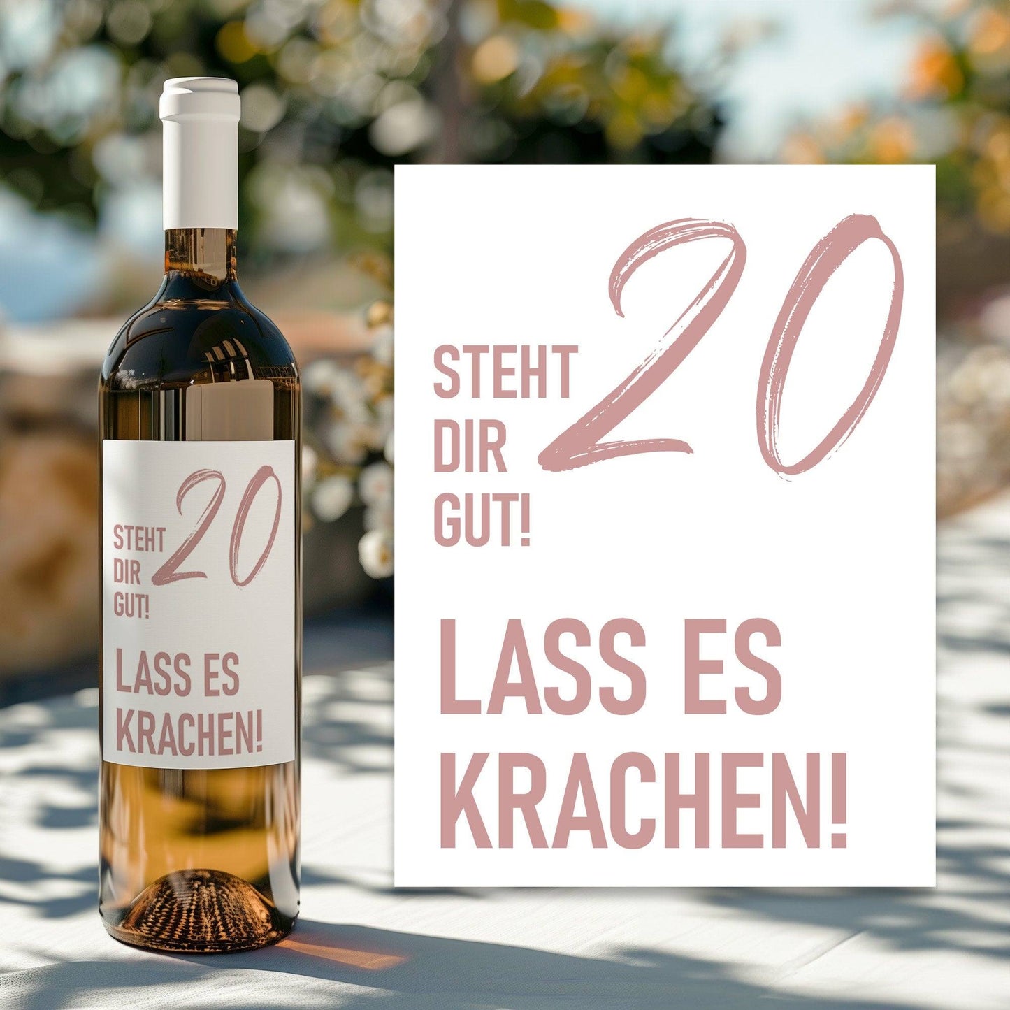 Weinetikett runder Geburtstag 20 30 40 50 60, Flaschenetikett für Weinflaschen, ideales Geschenk für Weinliebhaber - Rosa  kleinebuchstaben 20. - Rosa Versand per Post 