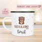 Schulanfang Schulkind 2024 Emaille-Tasse - personalisierte Kindertasse mit Namen und Bär-Motiv - perfektes Einschulungsgeschenk  kleinebuchstaben   
