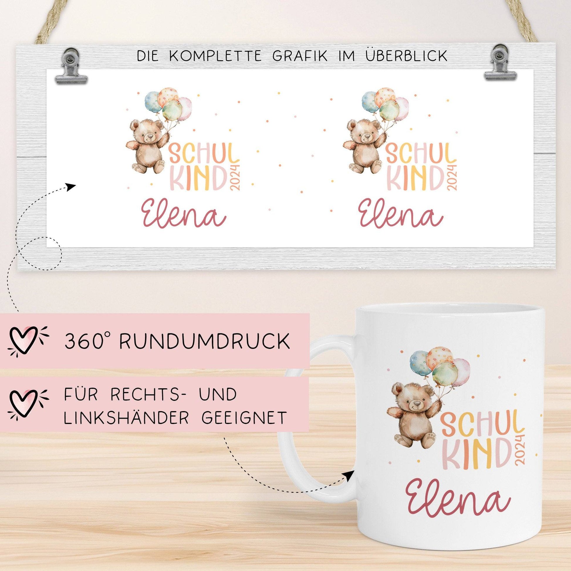 Schulkind 2024 Tasse, personalisiertes Einschulungsgeschenk, personalisierte Tasse für Jungen und Mädchen  kleinebuchstaben   