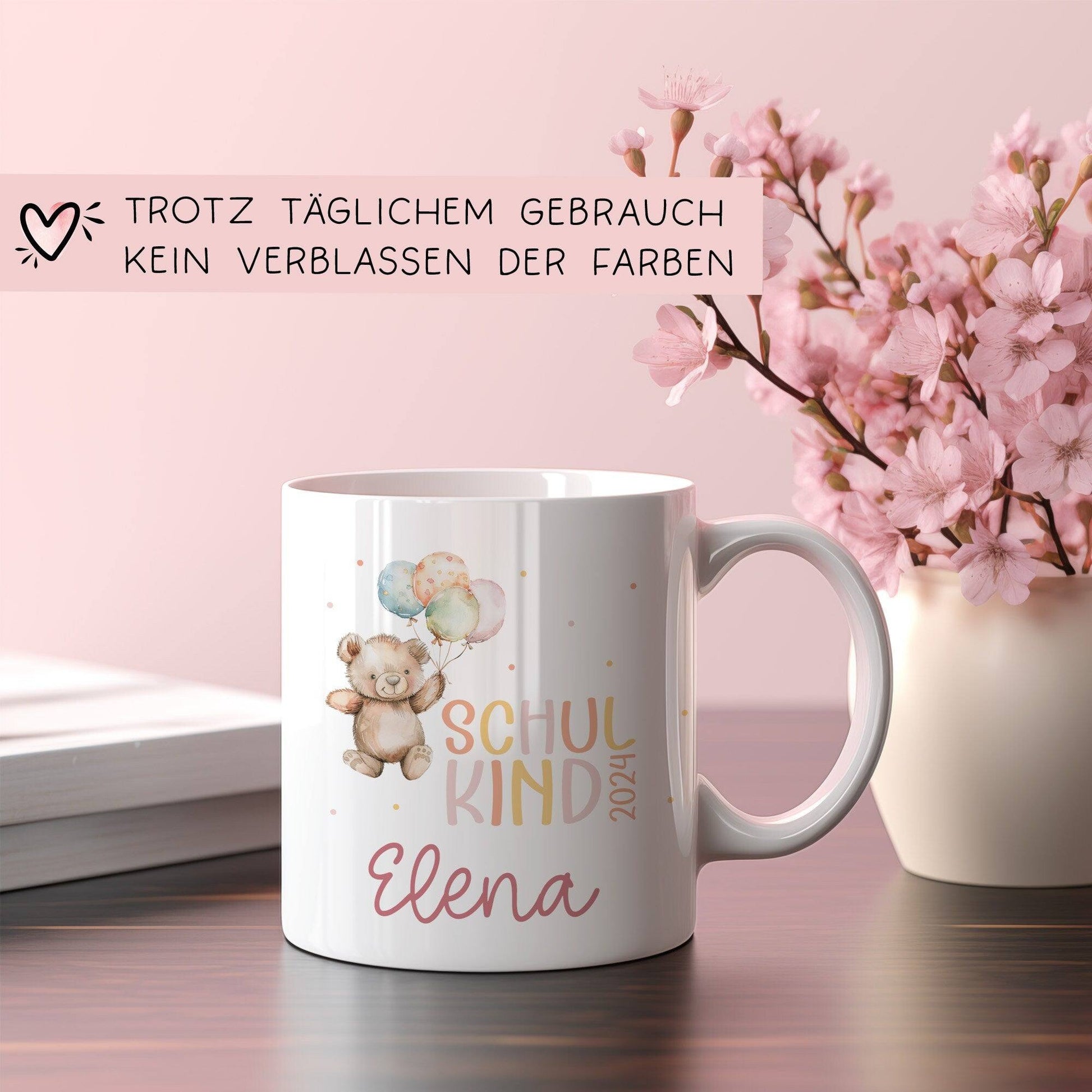 Schulkind 2024 Tasse, personalisiertes Einschulungsgeschenk, personalisierte Tasse für Jungen und Mädchen  kleinebuchstaben   