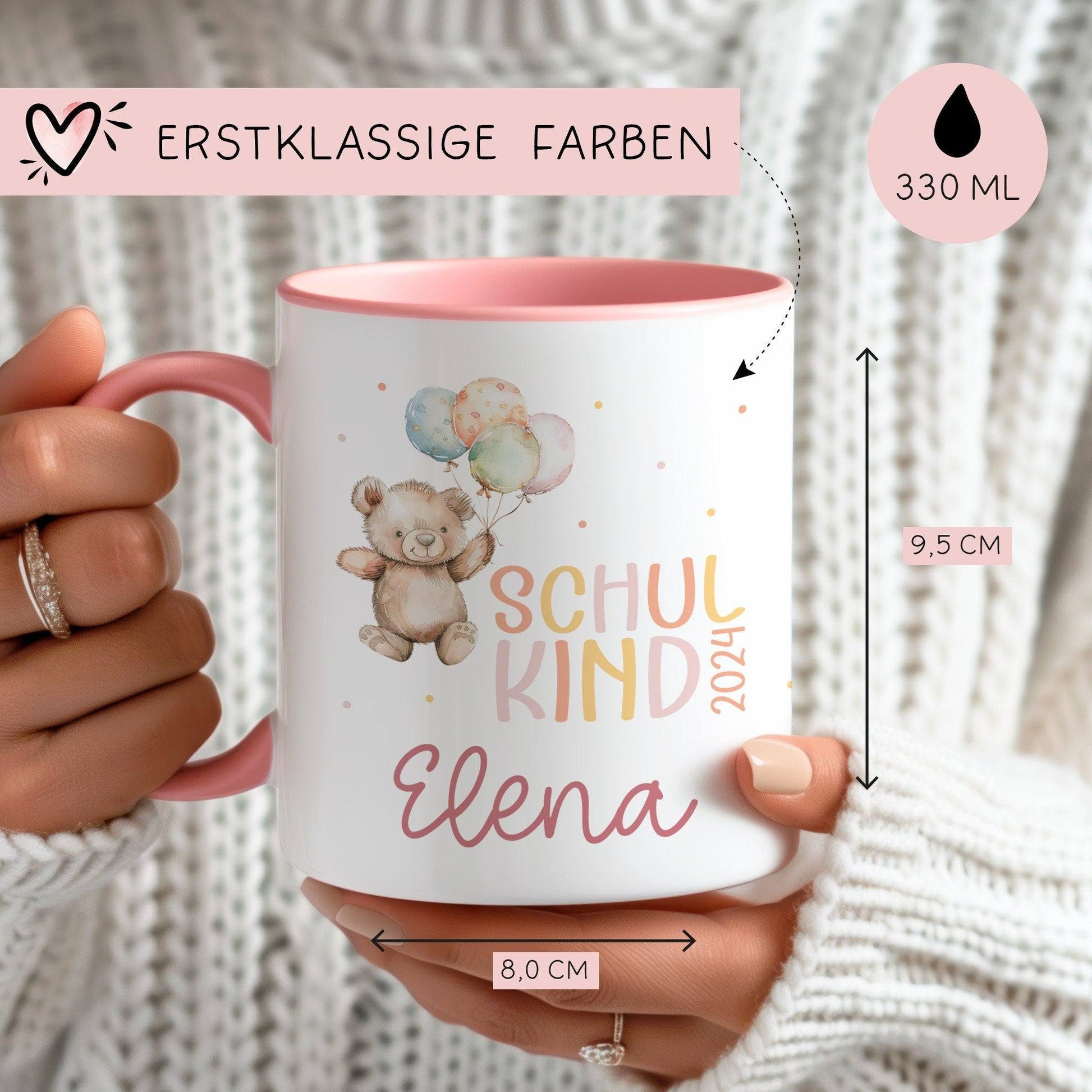 Schulkind 2024 Tasse, personalisiertes Einschulungsgeschenk, personalisierte Tasse für Jungen und Mädchen  kleinebuchstaben   