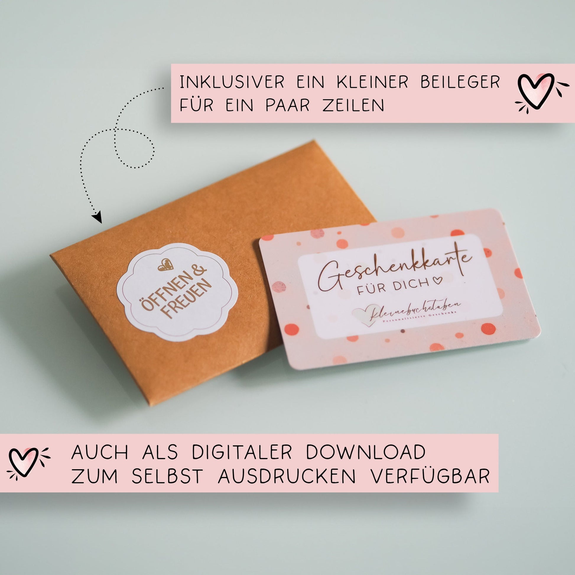 Etsy Geschenk Gutschein Coupon NUR für unseren kleinebuchstaben-Shop | Gutscheinkarte von 20 Euro bis 100 Euro frei wählbar. kleinebuchstaben