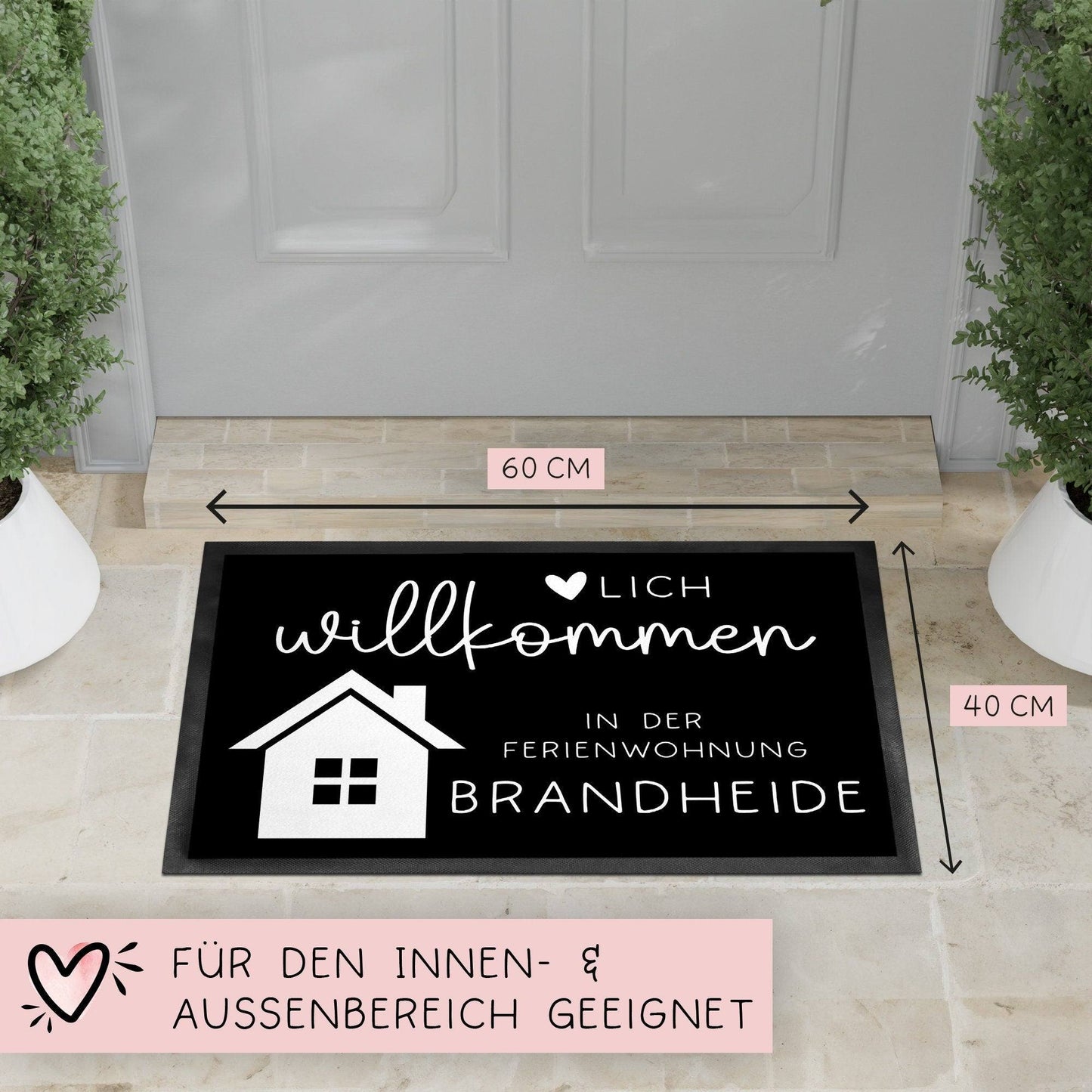 Personalisierte Fußmatte - für Ferienwohnung, Apartments, Ferienhaus, Ferienhäuser, Ferienunterkunft| Herzlich Willkommen | 60x40 cm  kleinebuchstaben   