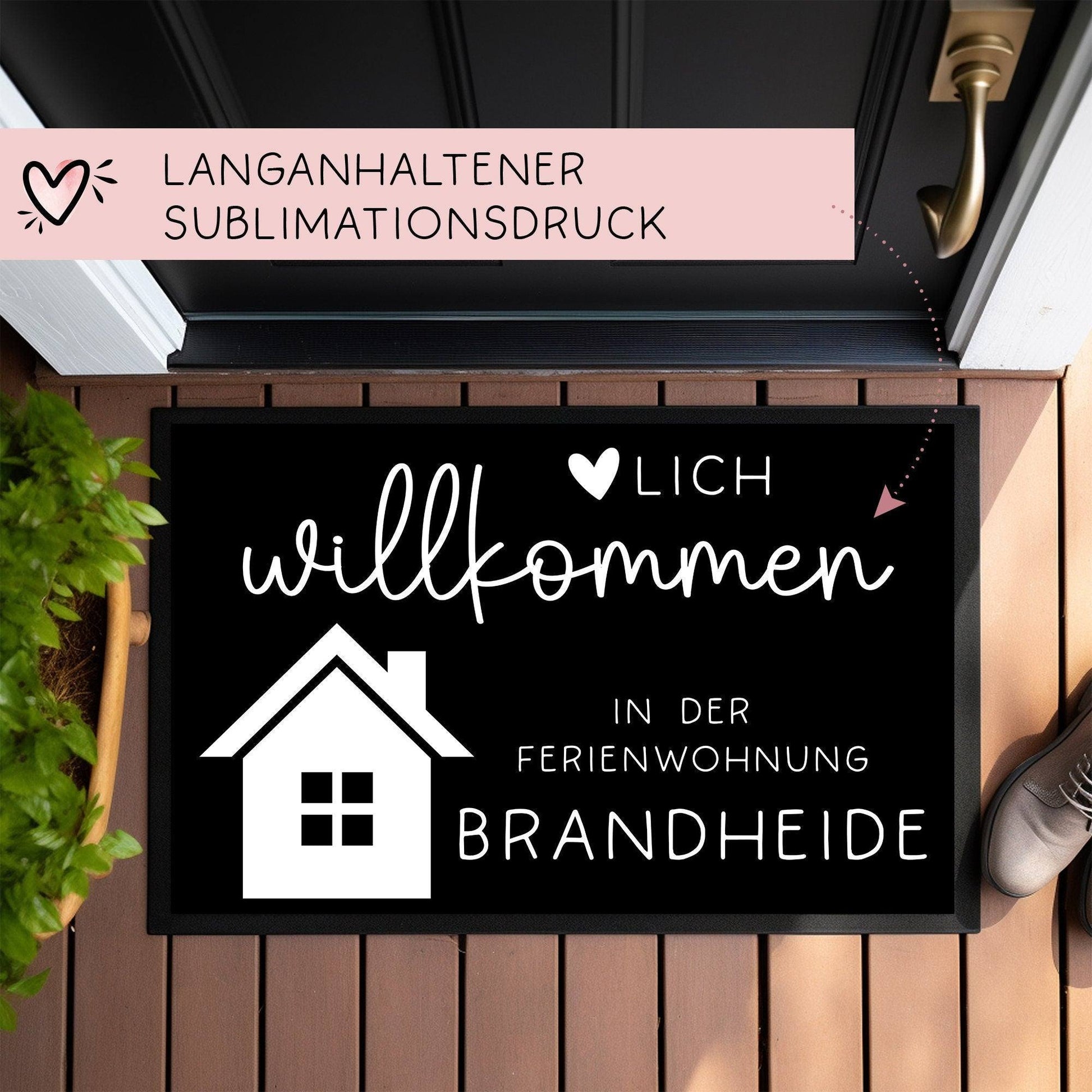 Personalisierte Fußmatte - für Ferienwohnung, Apartments, Ferienhaus, Ferienhäuser, Ferienunterkunft| Herzlich Willkommen | 60x40 cm  kleinebuchstaben   