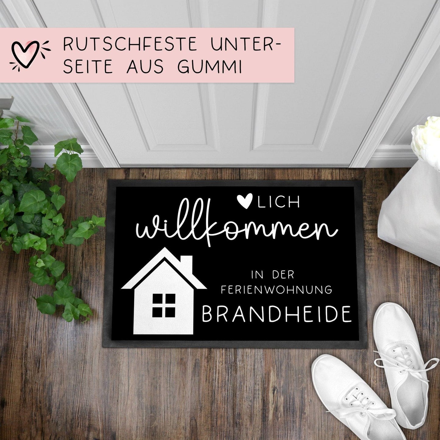 Personalisierte Fußmatte - für Ferienwohnung, Apartments, Ferienhaus, Ferienhäuser, Ferienunterkunft| Herzlich Willkommen | 60x40 cm  kleinebuchstaben   