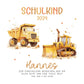 LKW & Kipper Spardose Schulkind 2024 mit Wunschname Fee Name Kind personalisiert Kinder Geburtstagsgeschenk Einschulung mit Wunschtext  kleinebuchstaben   