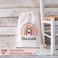 Kinder-Beutel mit Namen personalisiert Personalisierter Turnbeutel | Regenbogen-Design. Perfekt als Rucksack für Schule und Kindergarten  kleinebuchstaben   