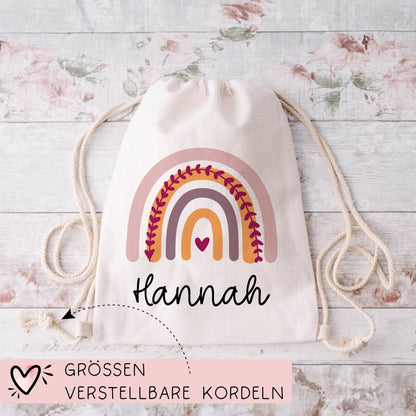 Kinder-Beutel mit Namen Personalisierter Turnbeutel | Regenbogen-Design. Rucksack für als Sportbeutel für Schule, Kindergarten Wechselwäsche  kleinebuchstaben Regenbogen 01 Rucksack 