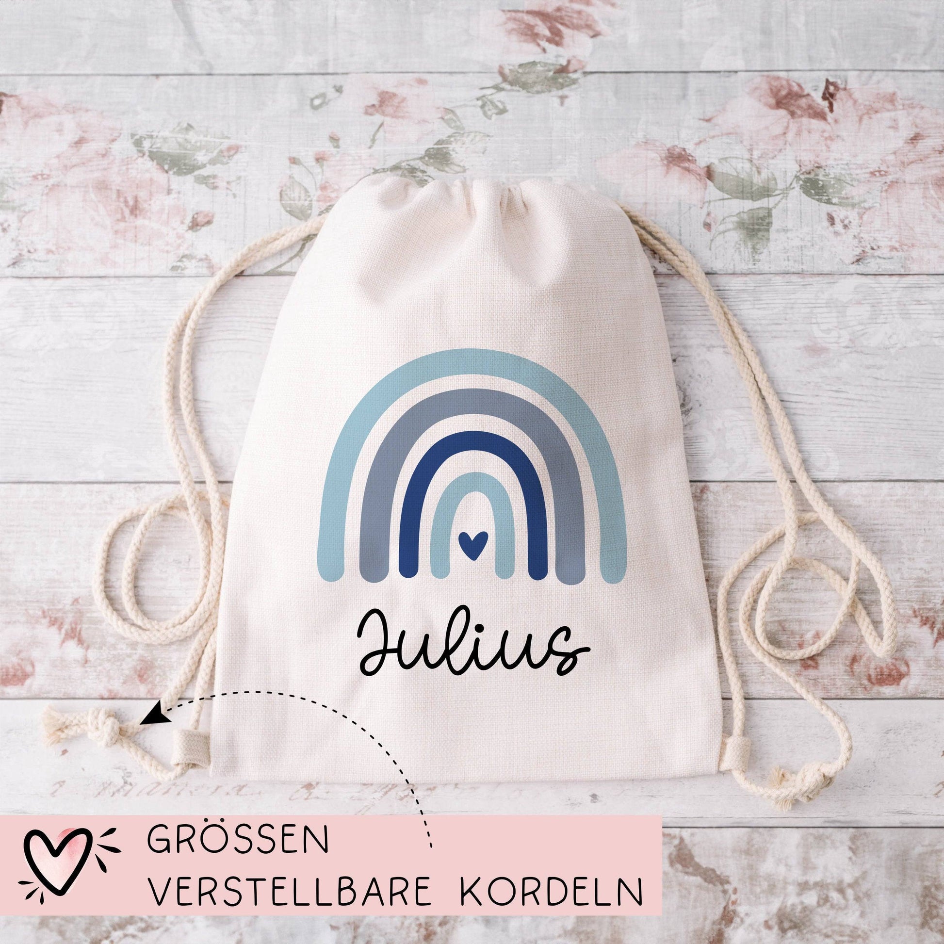 Kinder-Beutel mit Namen Personalisierter Turnbeutel | Regenbogen-Design. Rucksack für als Sportbeutel für Schule, Kindergarten Wechselwäsche  kleinebuchstaben Regenbogen 03 Rucksack 