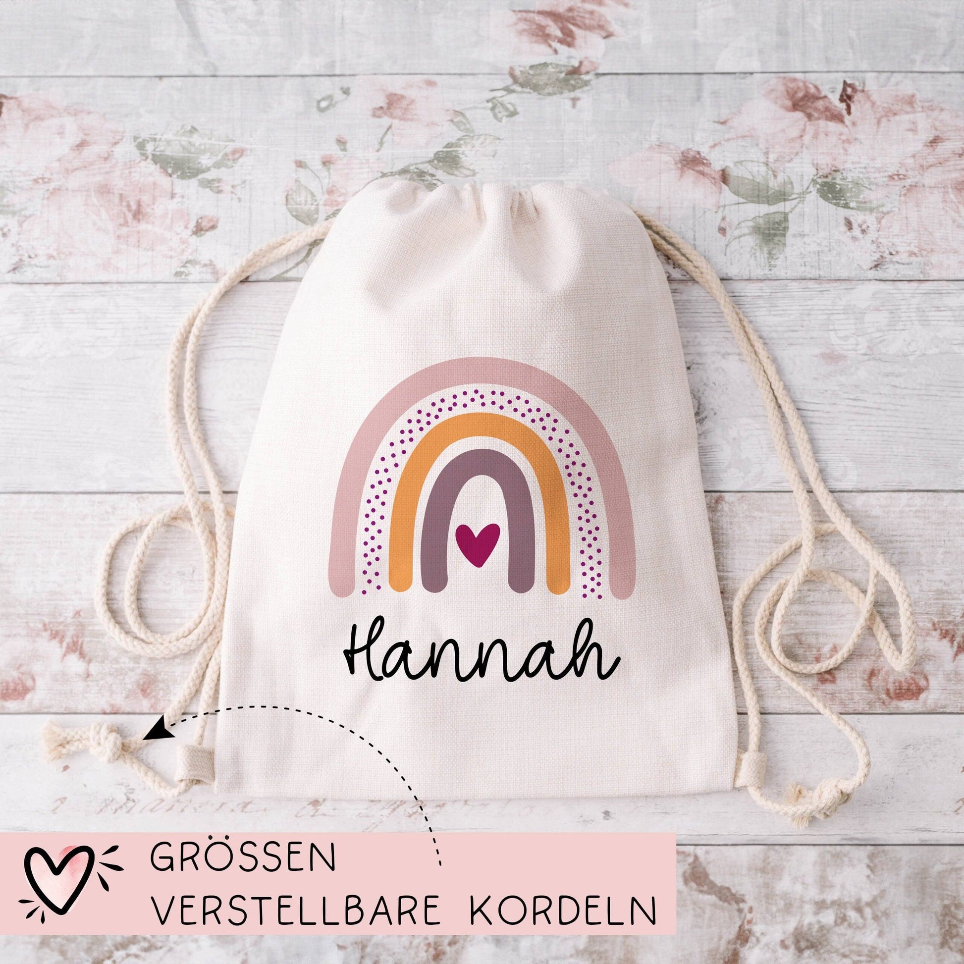 Kinder-Beutel mit Namen Personalisierter Turnbeutel | Regenbogen-Design. Rucksack für als Sportbeutel für Schule, Kindergarten Wechselwäsche  kleinebuchstaben Regenbogen 04 Rucksack 