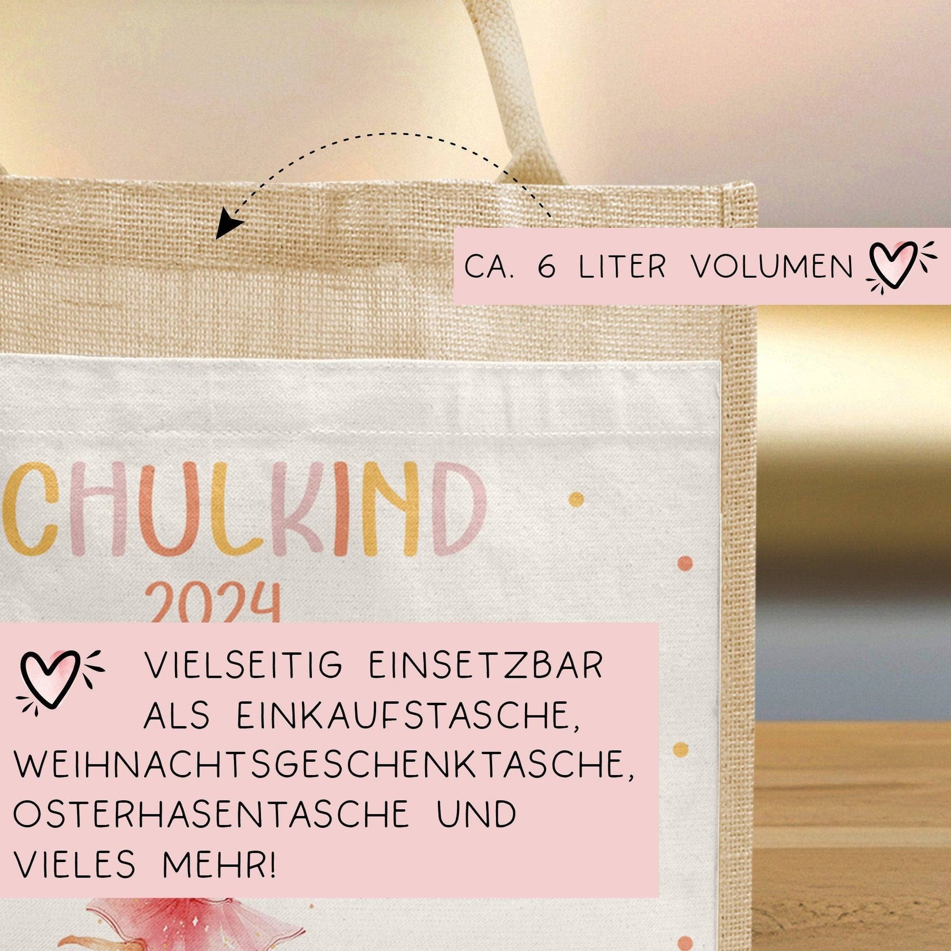 Ballerina Fee Schulkind Tasche 2024, Schultasche, Geschenk Einschulung, Schultüte, personalisierte Jutetasche, Einschulungsgeschenk  kleinebuchstaben   