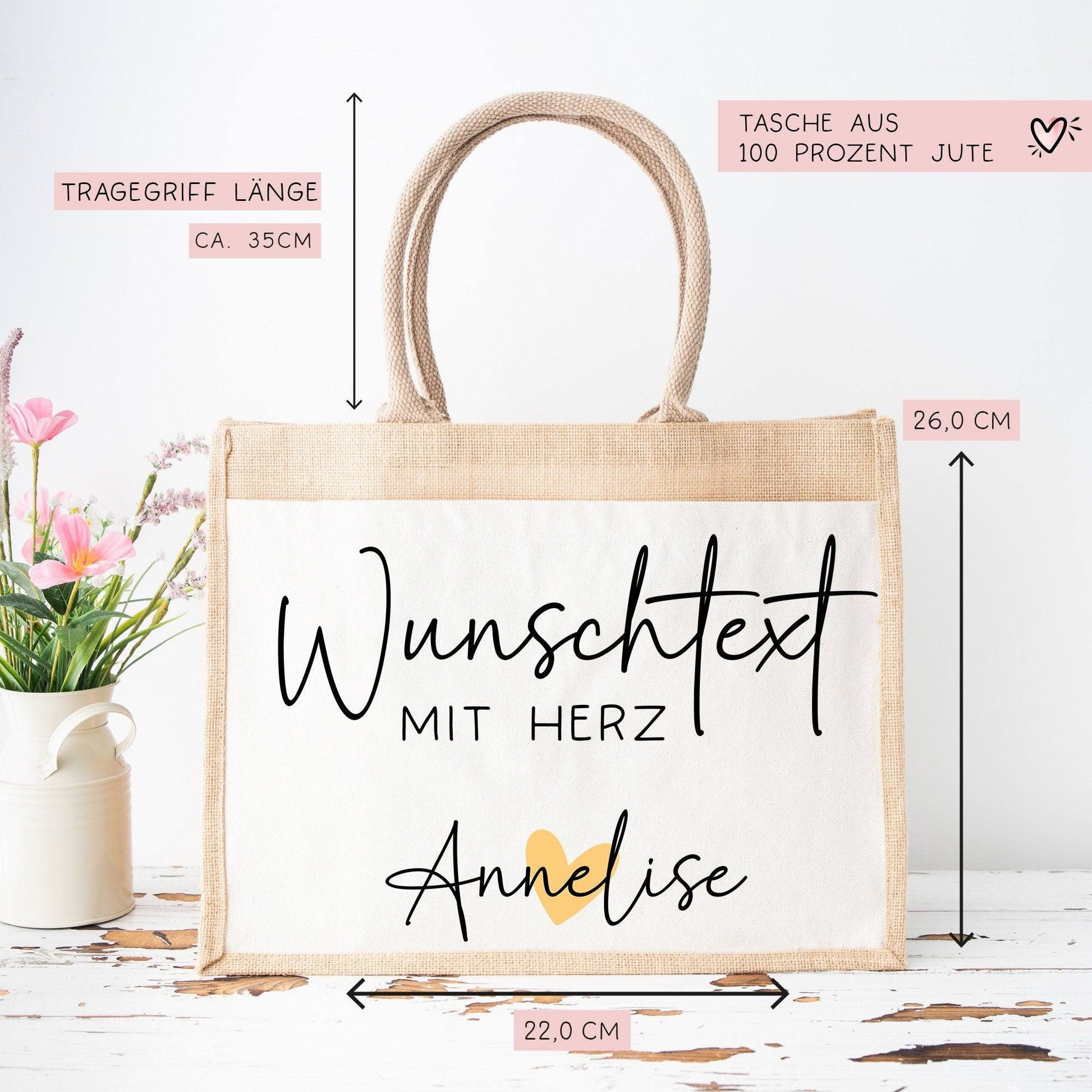 Tagesmutter mit Herz Tasche mit Namen - kleines Geschenk - Dankeschön Juteasche Abschiedsgeschenk - Beste Tagesmutter mit Wunschtext  kleinebuchstaben   