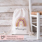 Regenbogen Turnbeutel Rucksack mit Namen - GymBag als Wäschebeutel, Sportbeutel Kinderbeutel für Schule, Kindergarten, Kita. Personalisiert  kleinebuchstaben   