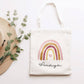 Regenbogen Stofftasche Tasche Kinder-Beutel mit Namen als Sporttasche, Wechselwäsche, Tragetasche - Kita, Schule & Kindergarten - Motiv 07  kleinebuchstaben   