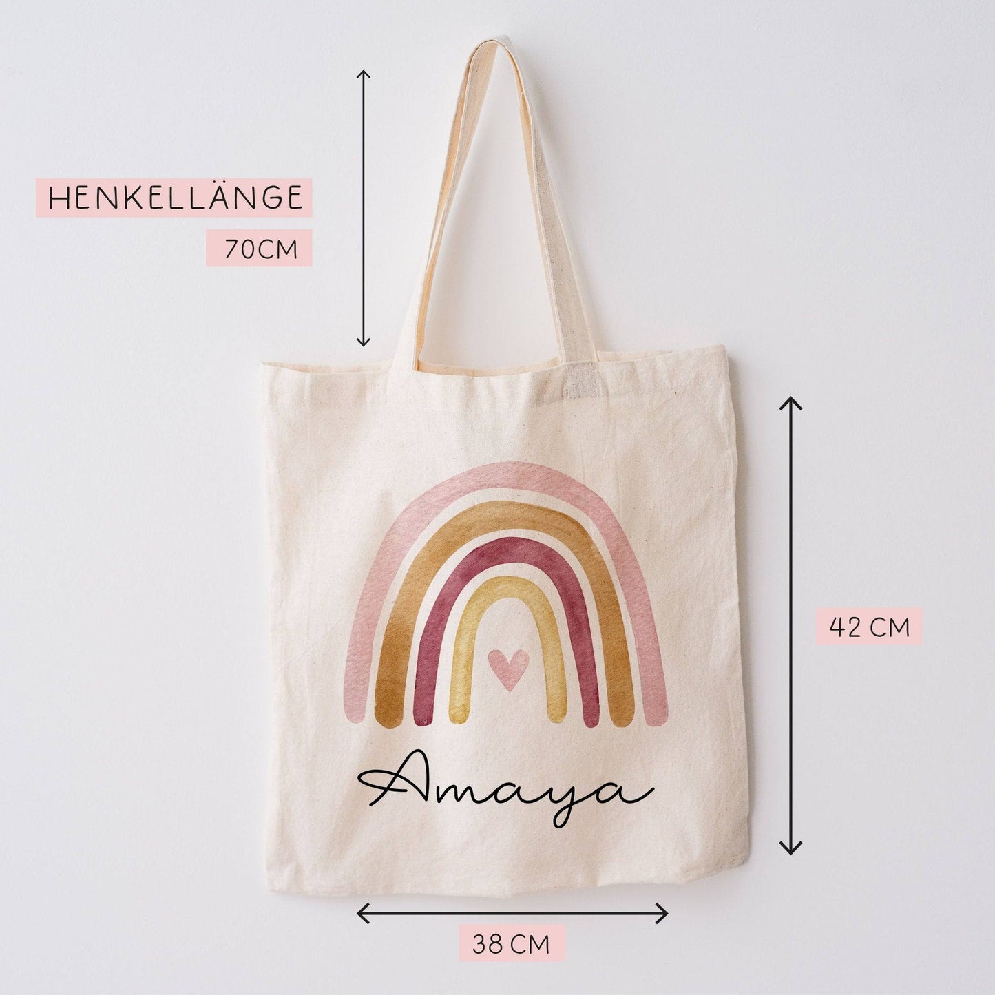 Regenbogen Stofftasche Tasche Kinder-Beutel mit Namen als Sporttasche, Wechselwäsche, Tragetasche - Kita, Schule & Kindergarten - Motiv 07  kleinebuchstaben   